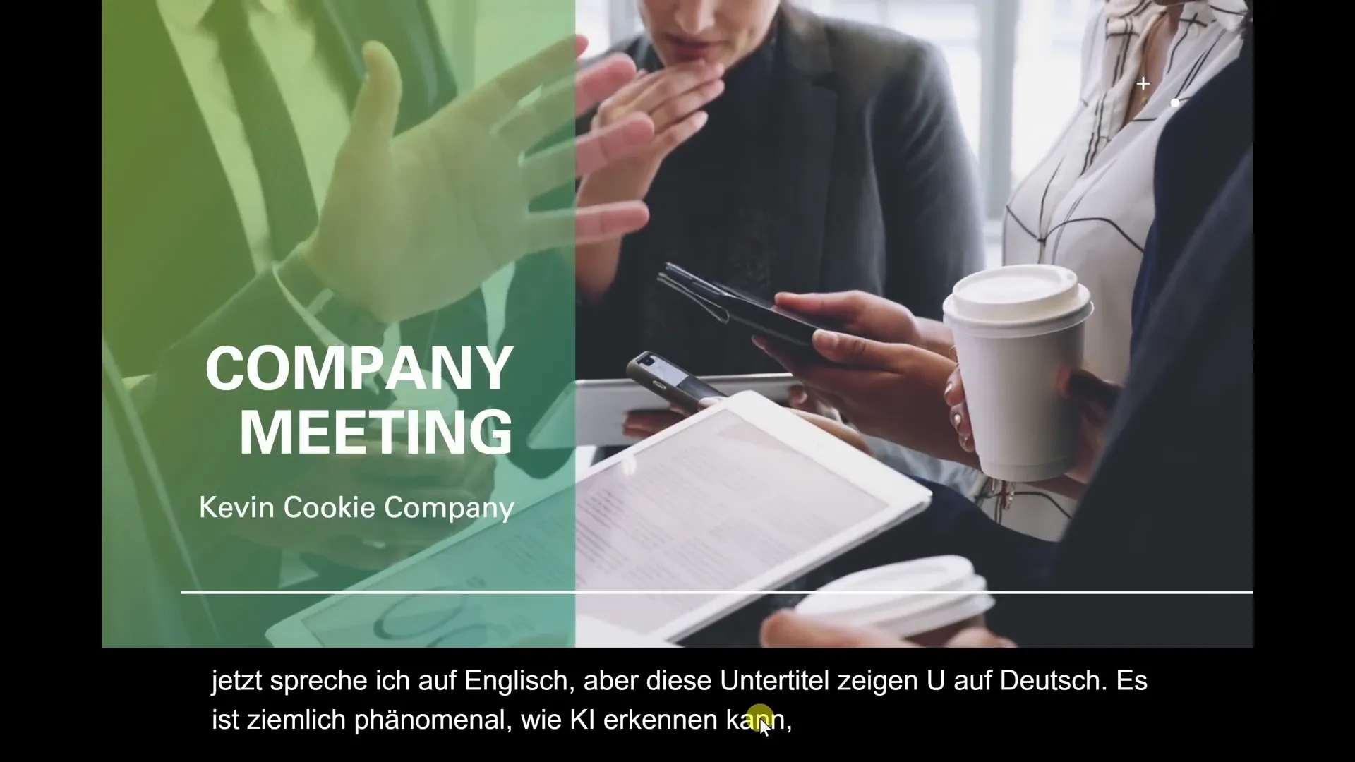 Live translated subtitles appearing on PowerPoint slide