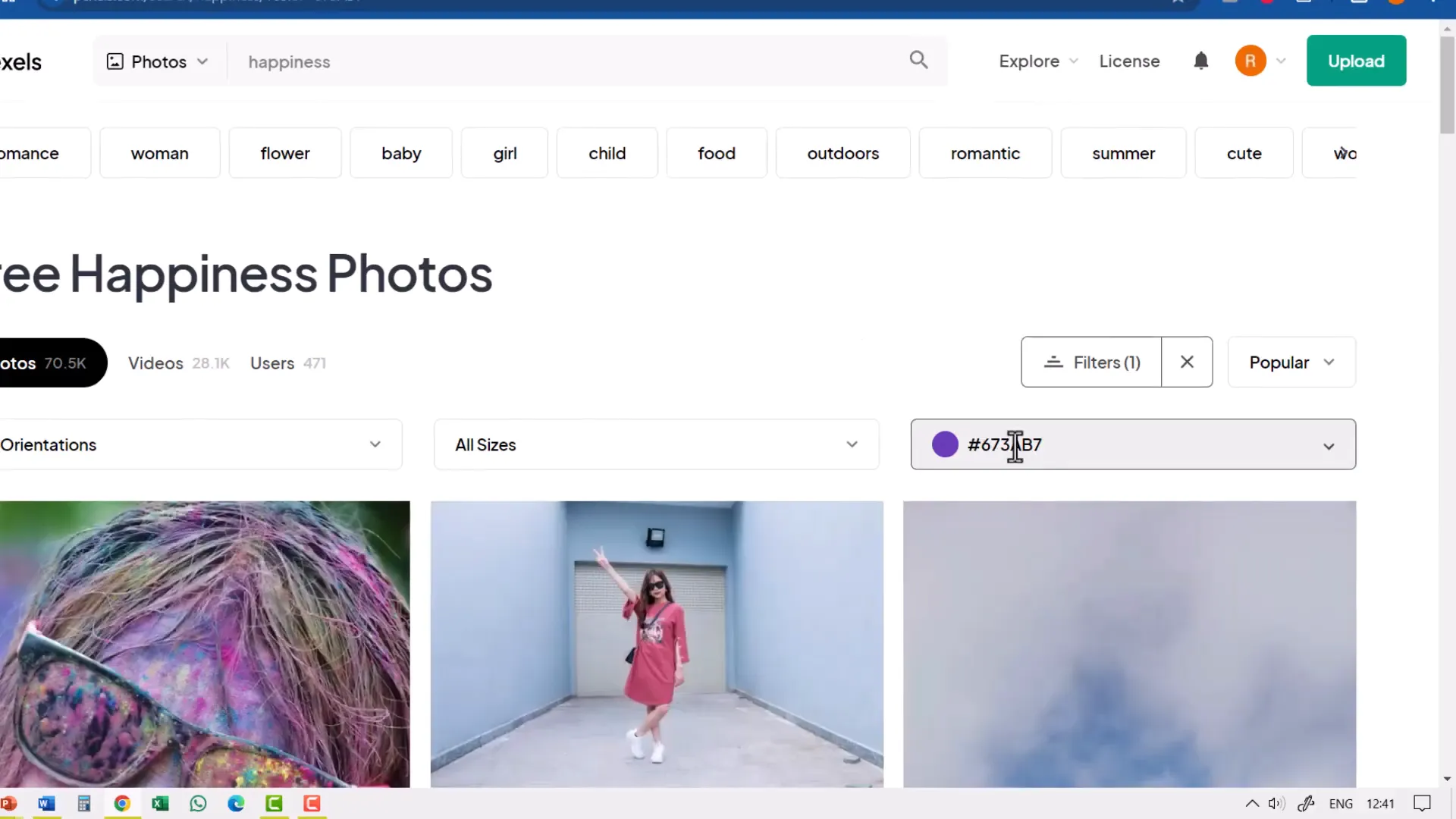 Applying color filters on stock photo websites