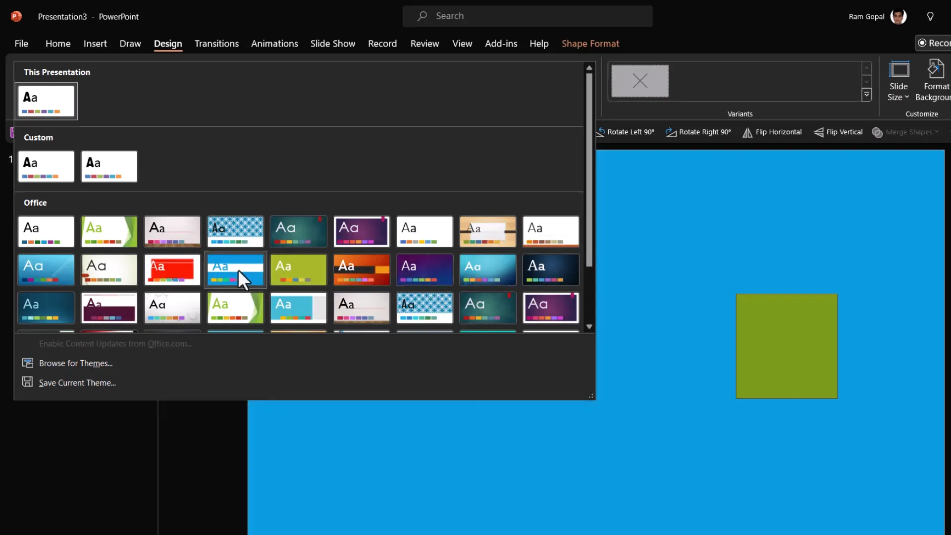 Shape color changing dynamically with different design themes