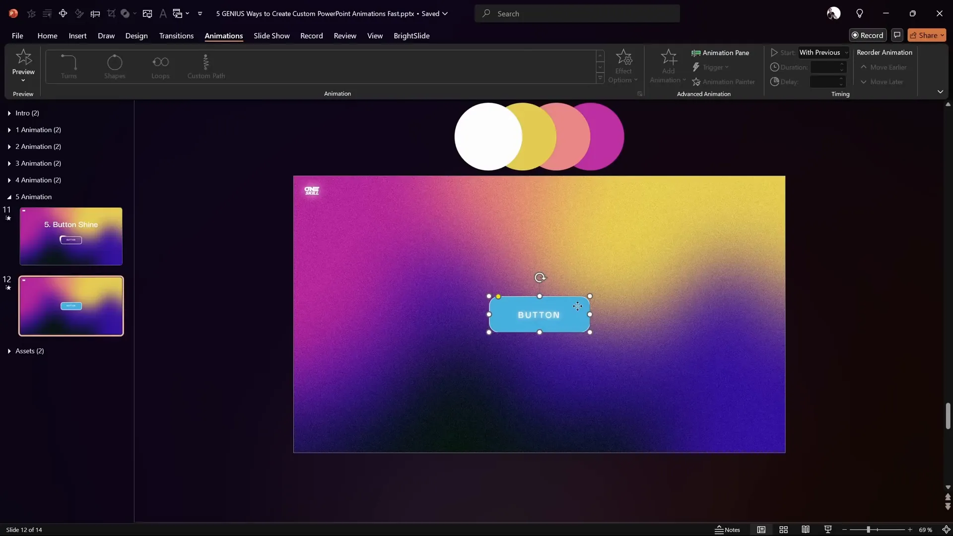 Button shine effect with looping colorful circles