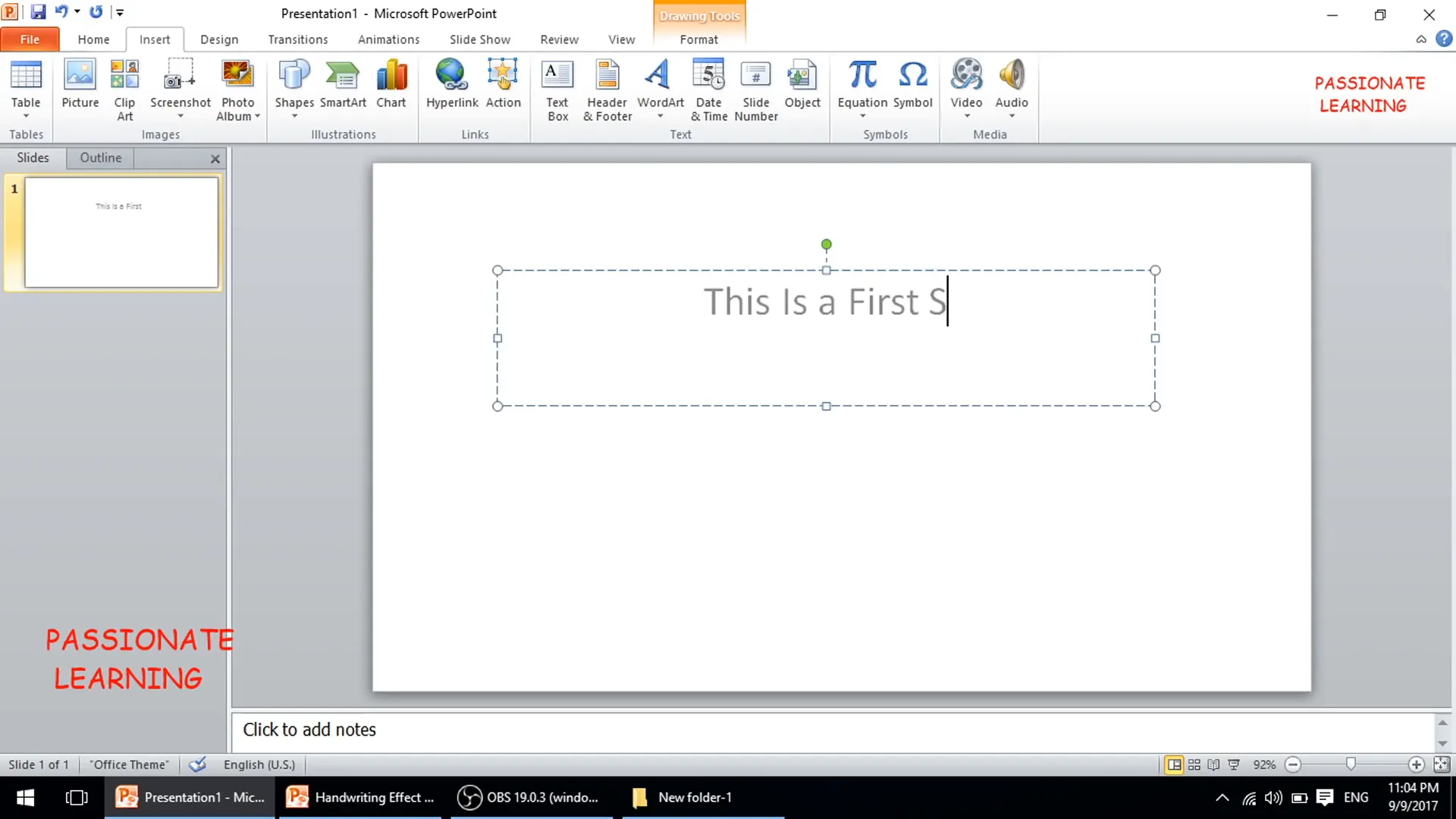 Setting up text on PowerPoint slide for handwriting effect
