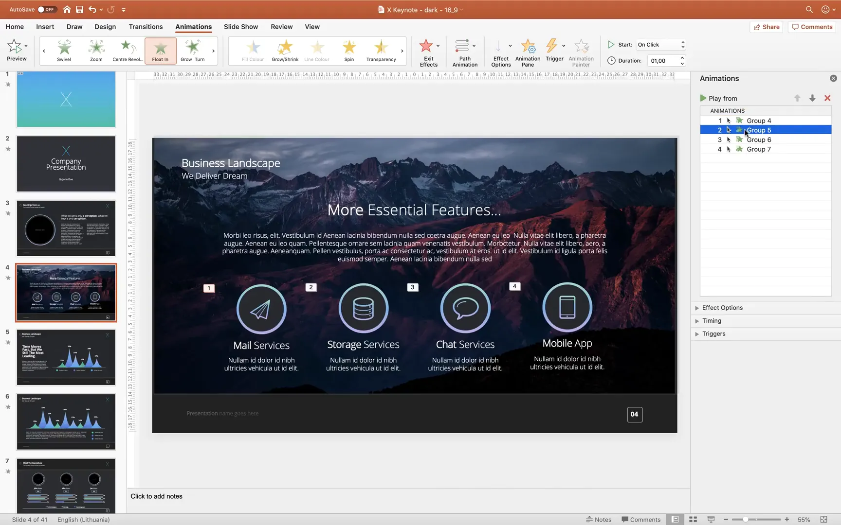 Applying float in animation to grouped icons
