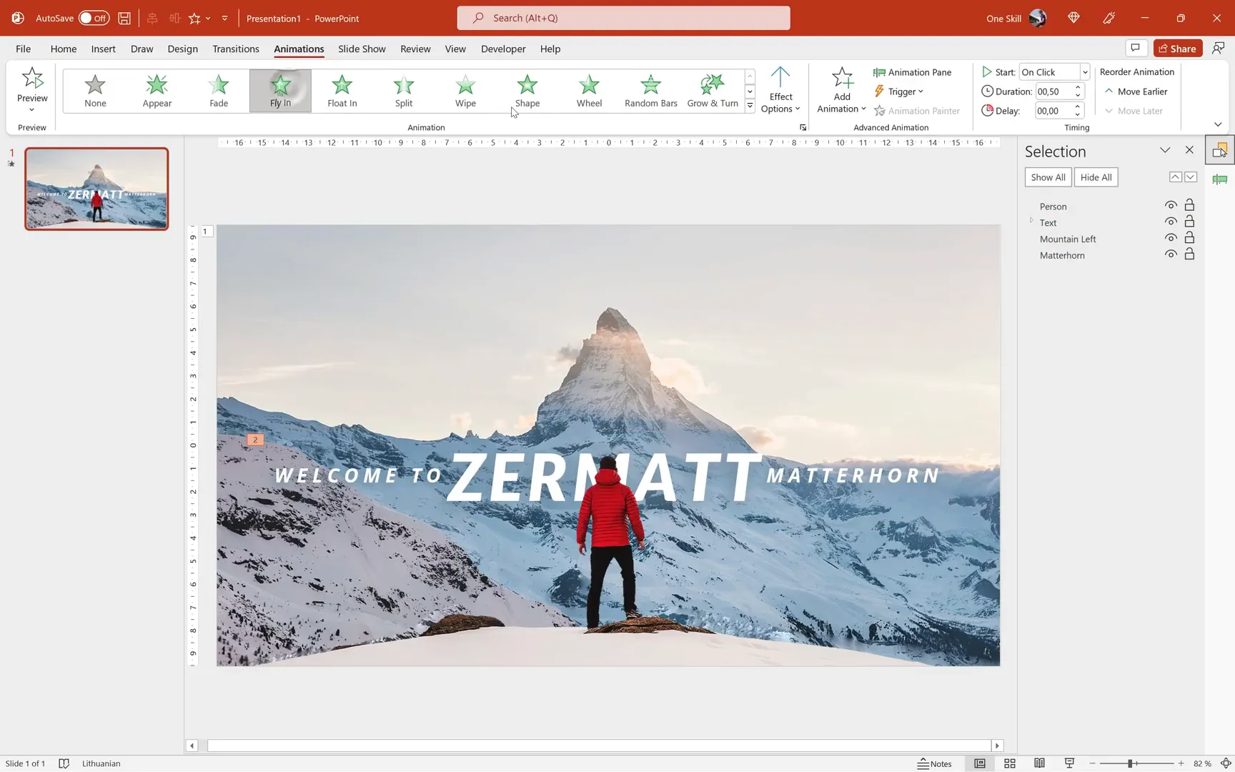 Animated flying text behind the person layer