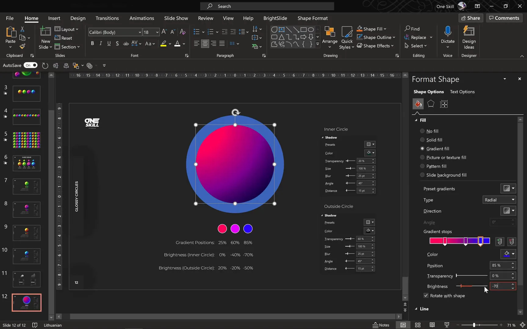 Brightness adjustments for gradient color stops