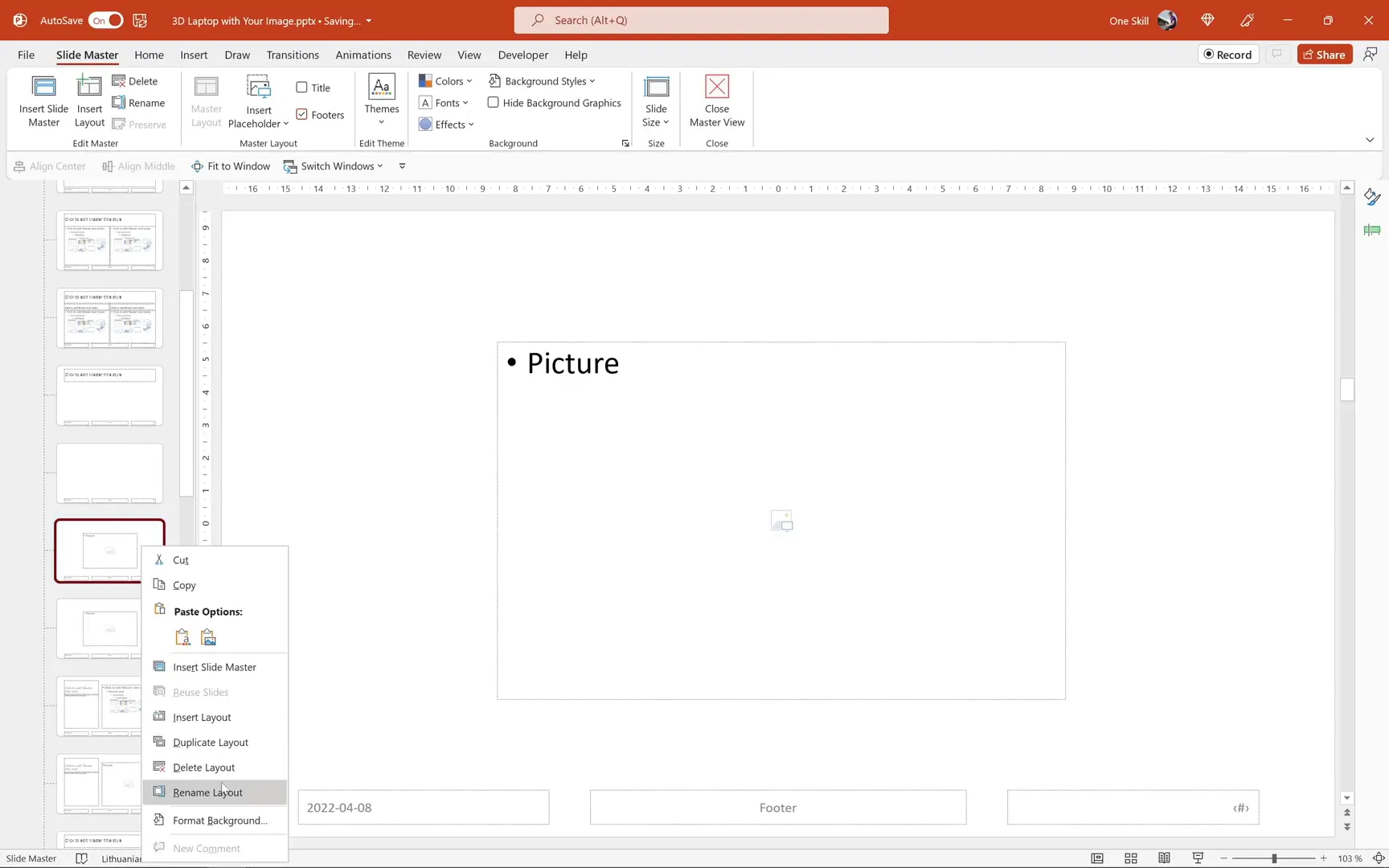 Creating an image placeholder in Slide Master for reusable laptop screen