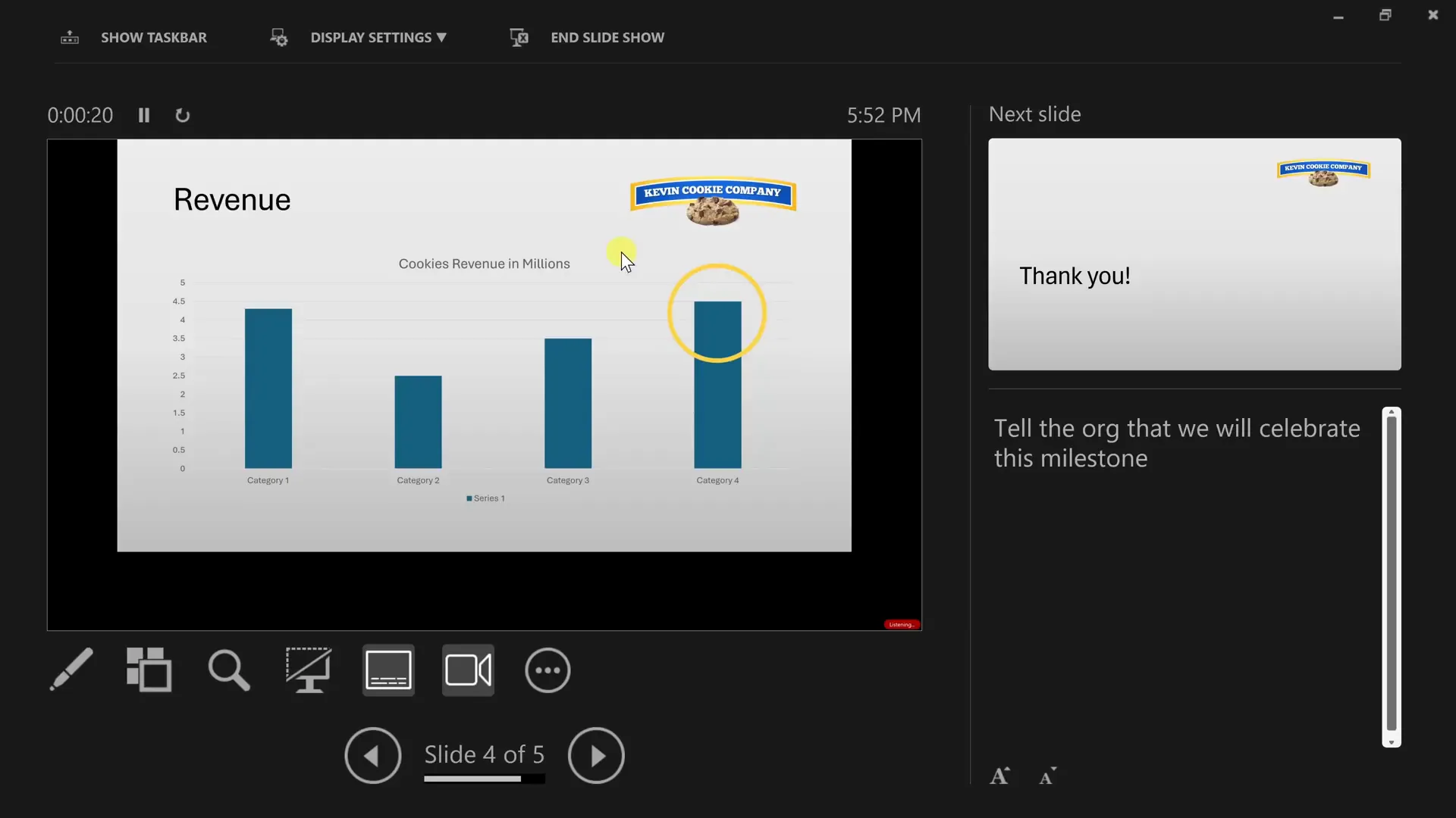 PowerPoint Presenter View showing current and next slides with notes