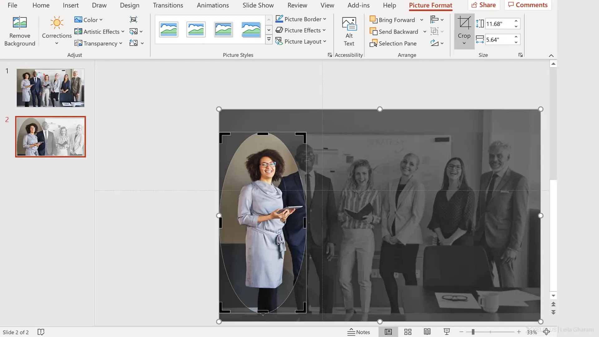 Spotlighting team member using Morph and crop oval shape