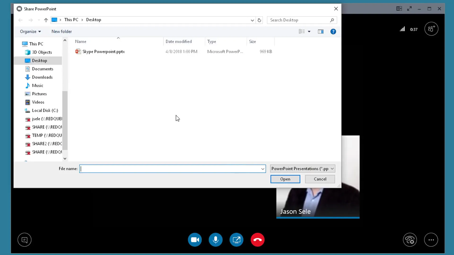 Uploading PowerPoint file to Skype for Business for direct sharing