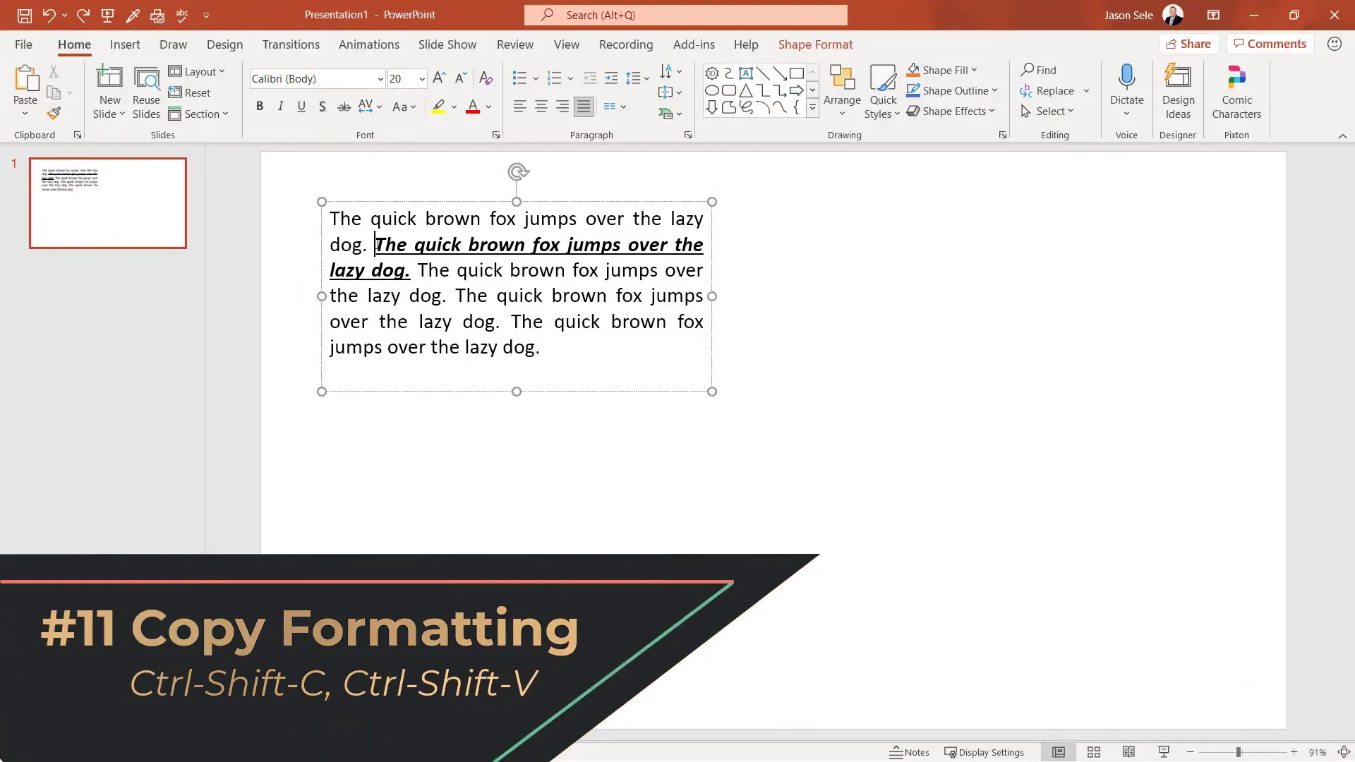 Copying and pasting text formatting in PowerPoint