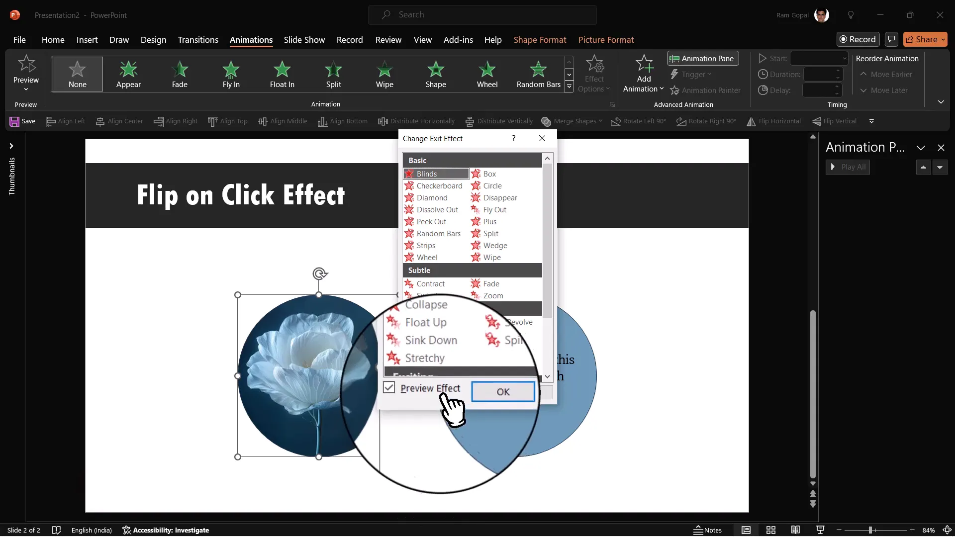 Setting collapse exit animation on picture with trigger on picture click