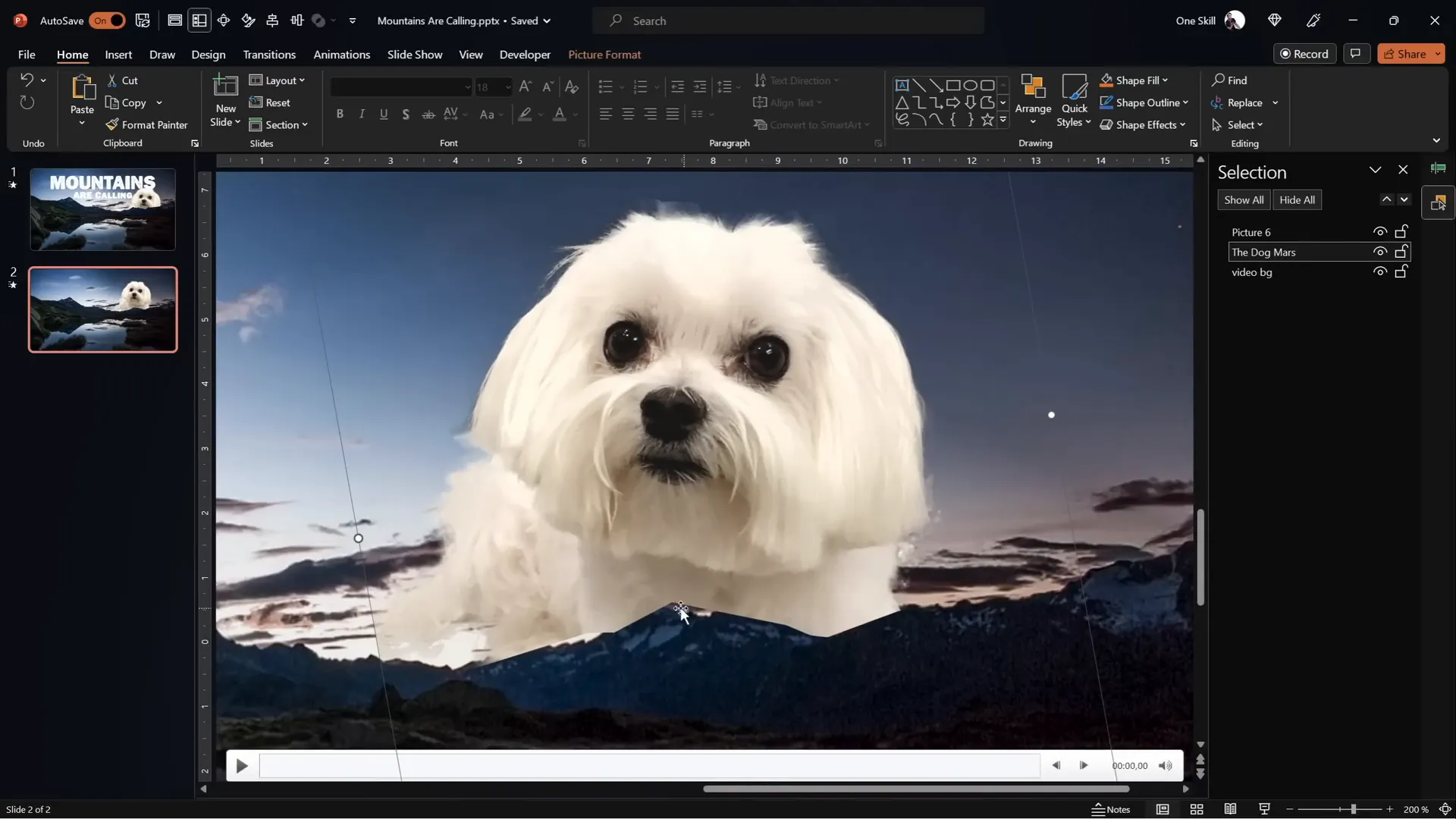 Mountain shape subtracted from front video layer