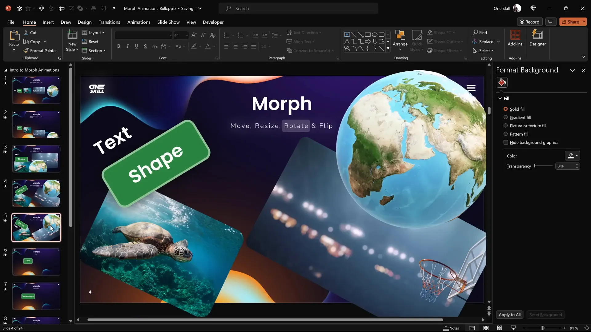Flipping objects horizontally with Morph transition