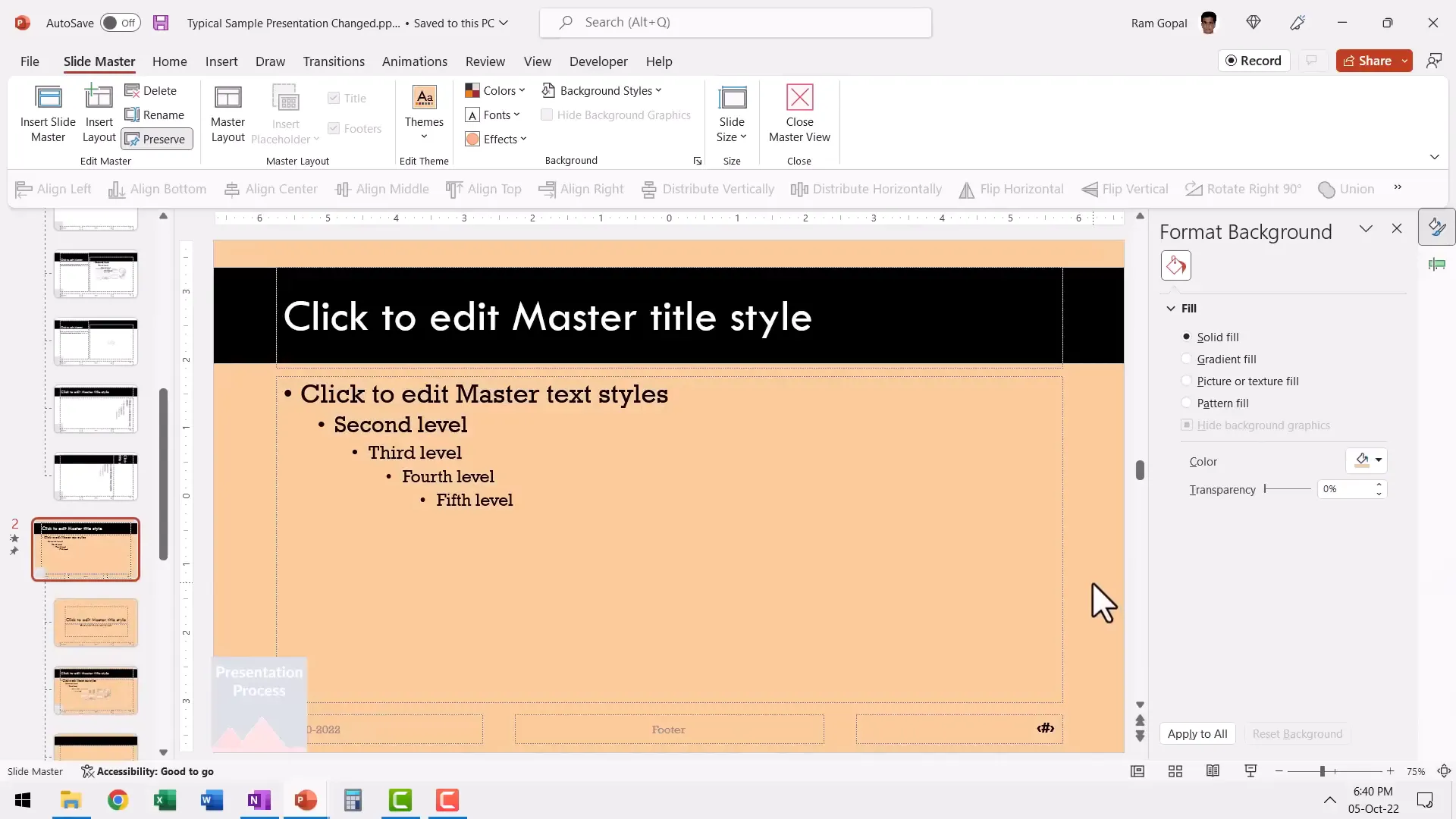 Duplicated Slide Master with different background for new section