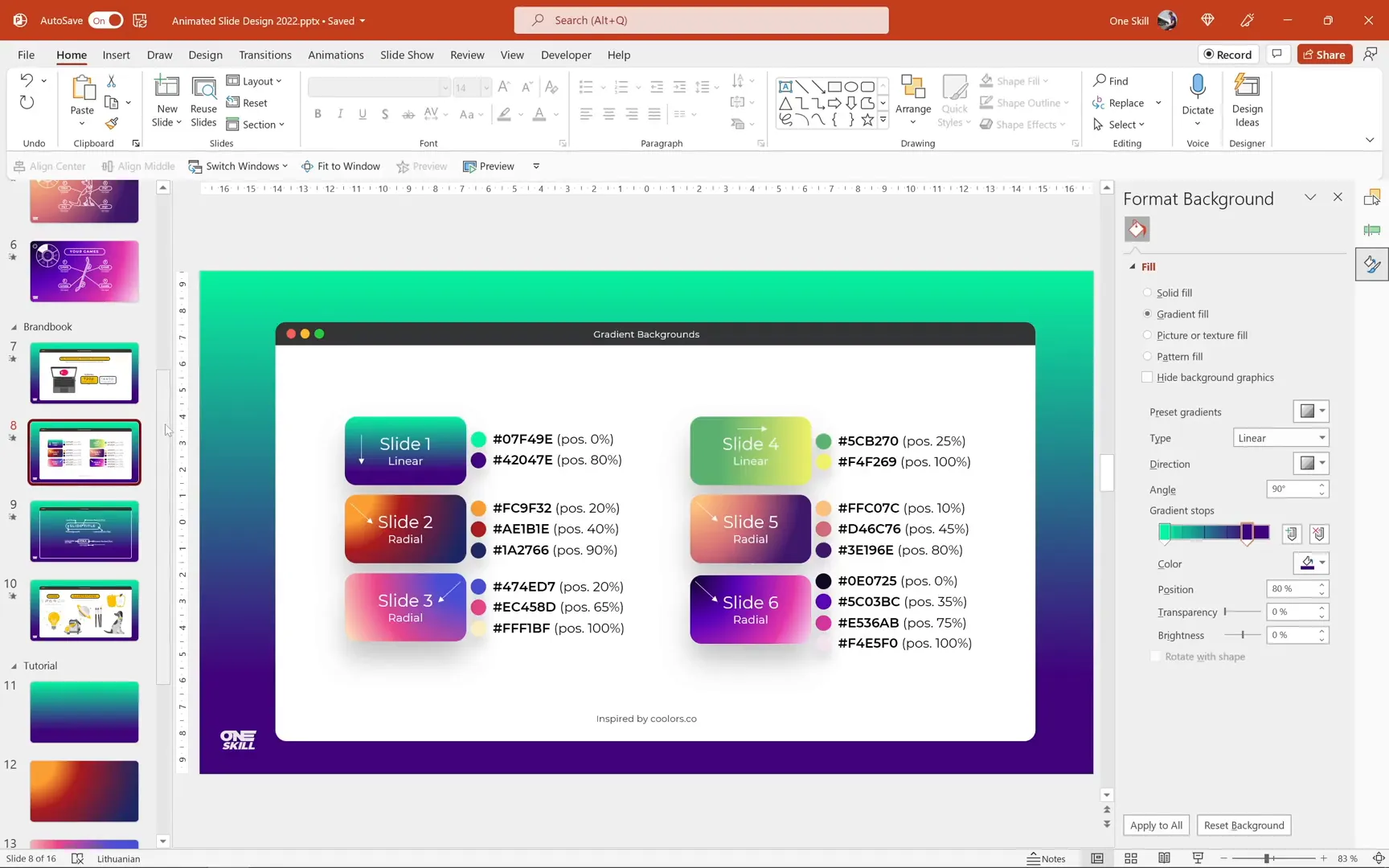 Applying gradient backgrounds to multiple slides using Format Painter