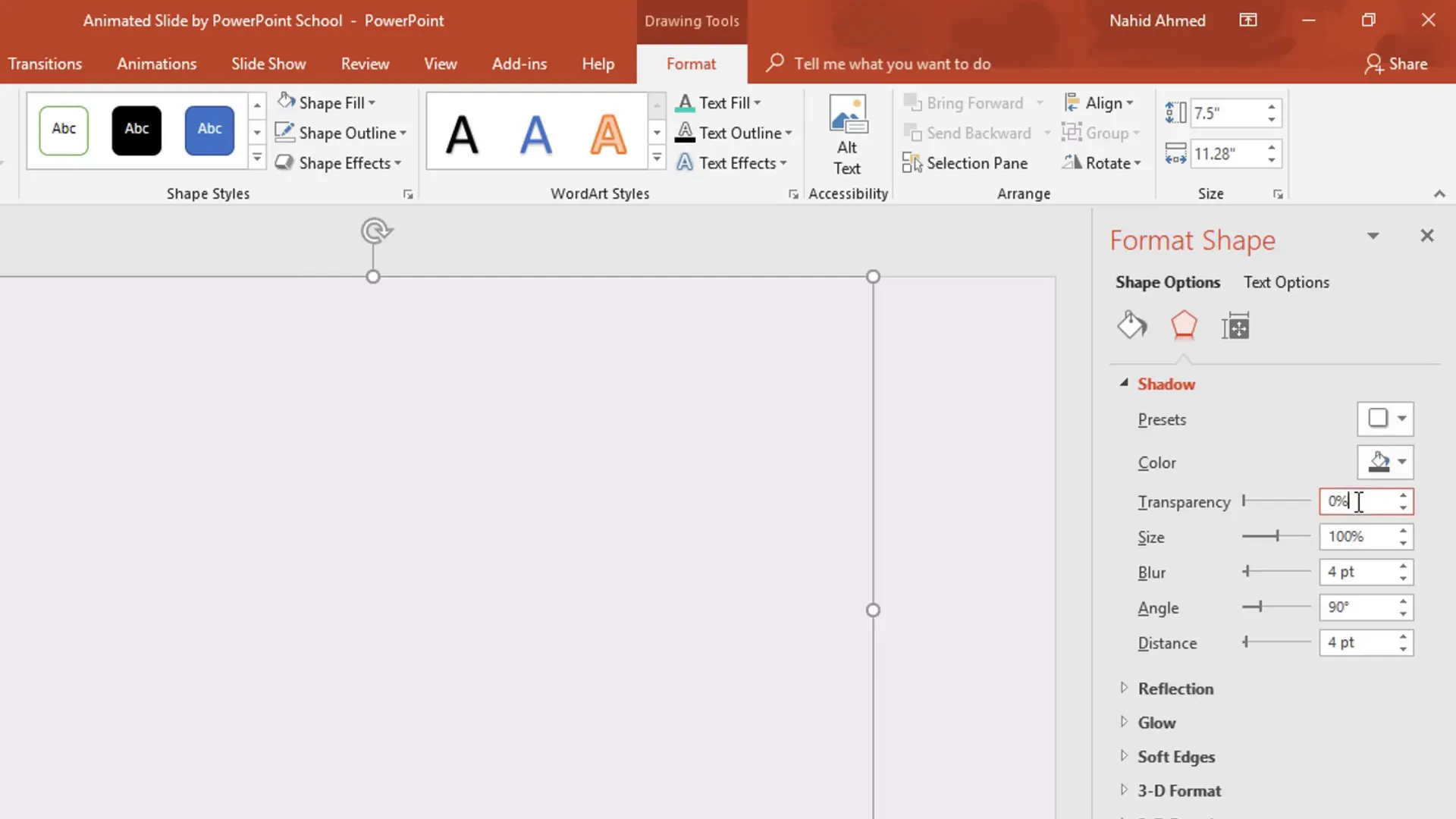 Adding and customizing shadow effect on rectangle shape