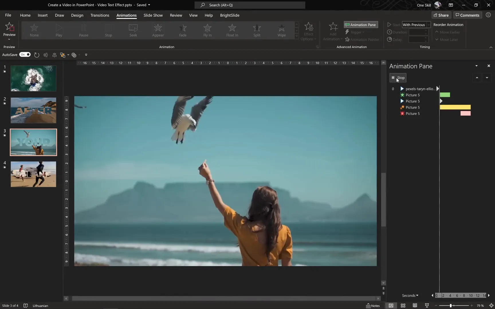 PowerPoint interface ready to create video
