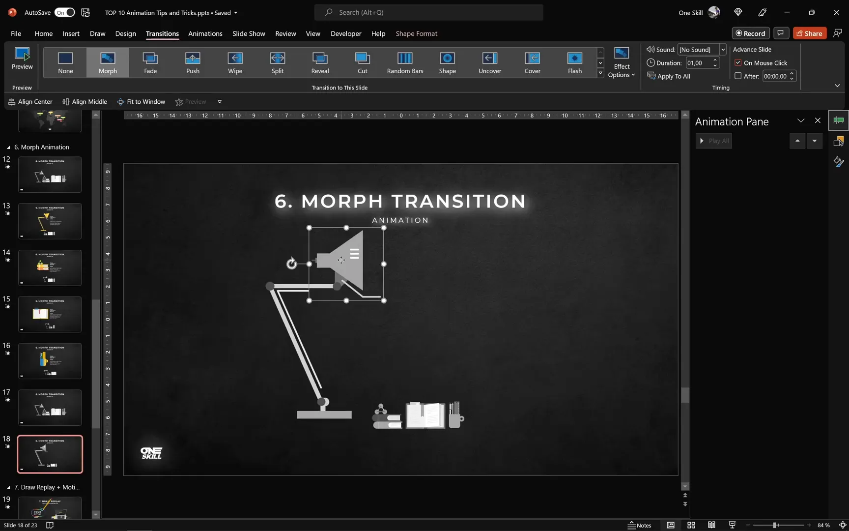 Using morph transition to animate slide elements