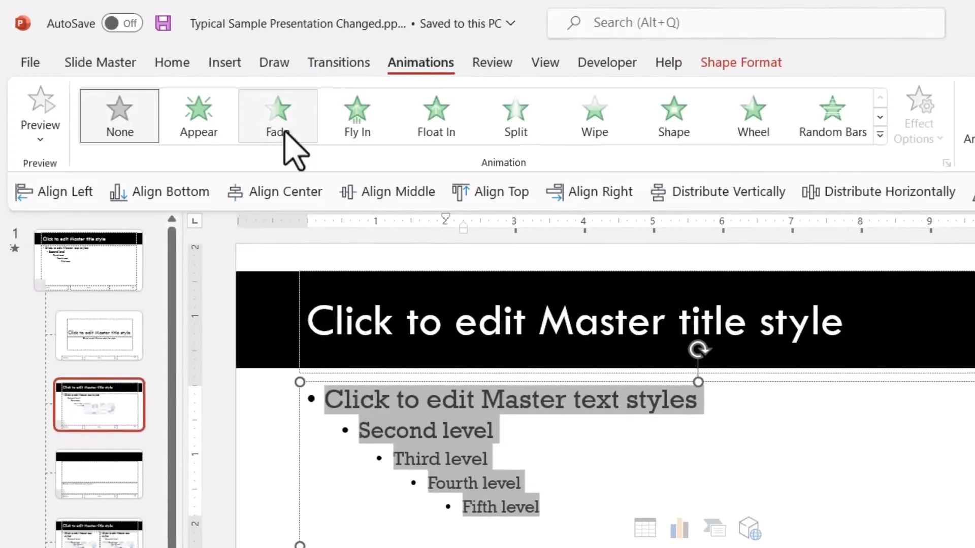 Applying fade animation with dim effect to bullets in slide layout