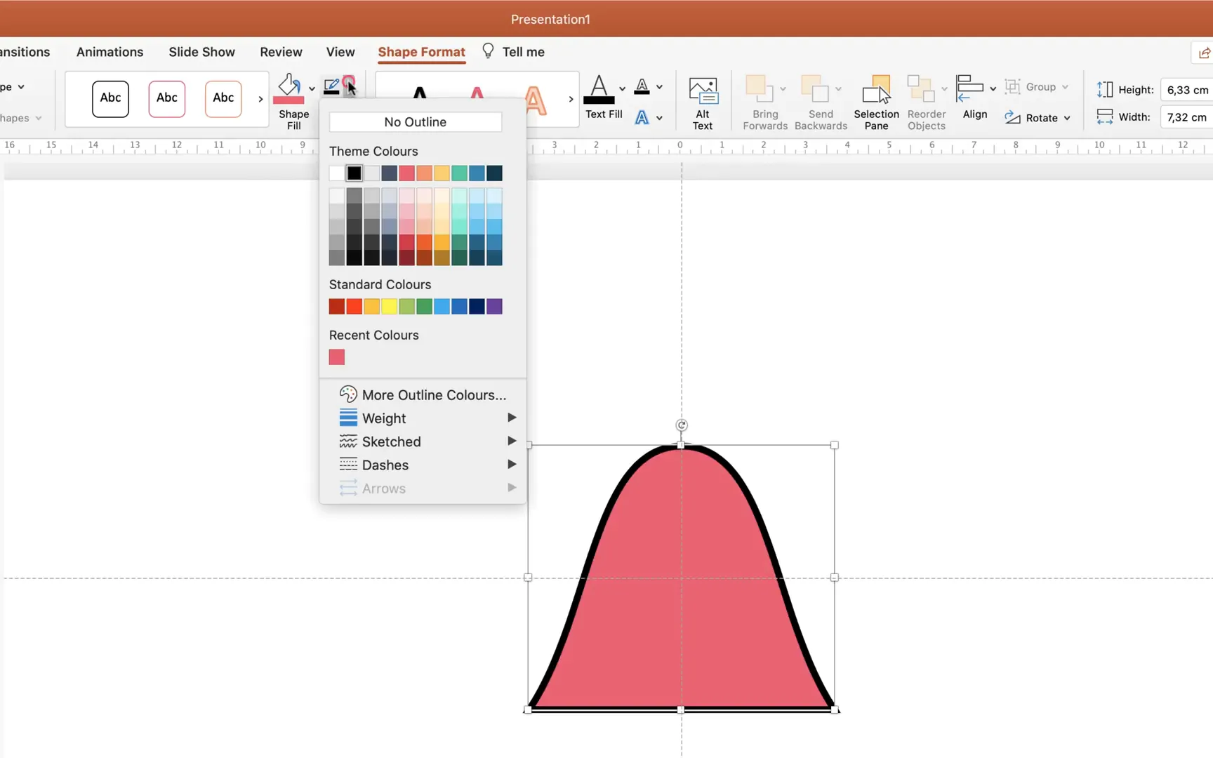 Custom colors available in PowerPoint shape fill