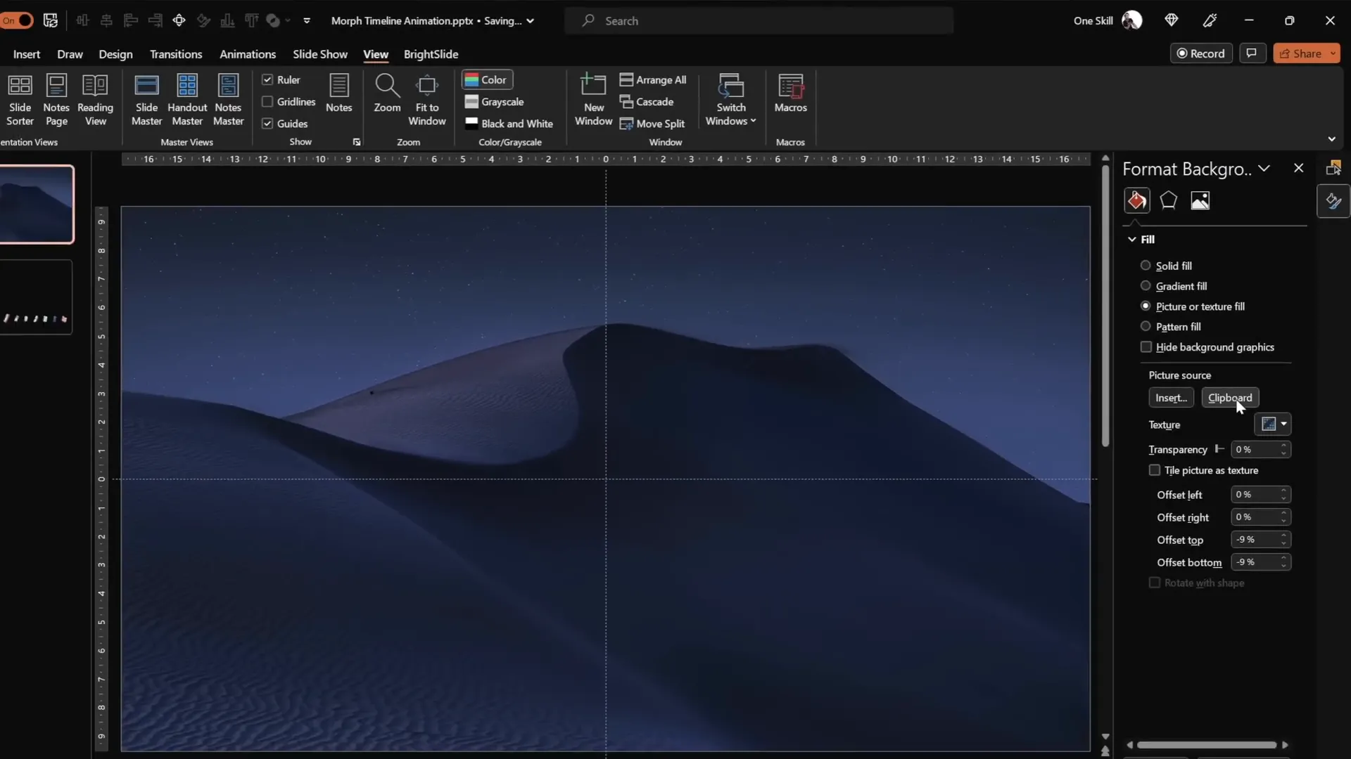 Background image pasted into PowerPoint slide using fill options