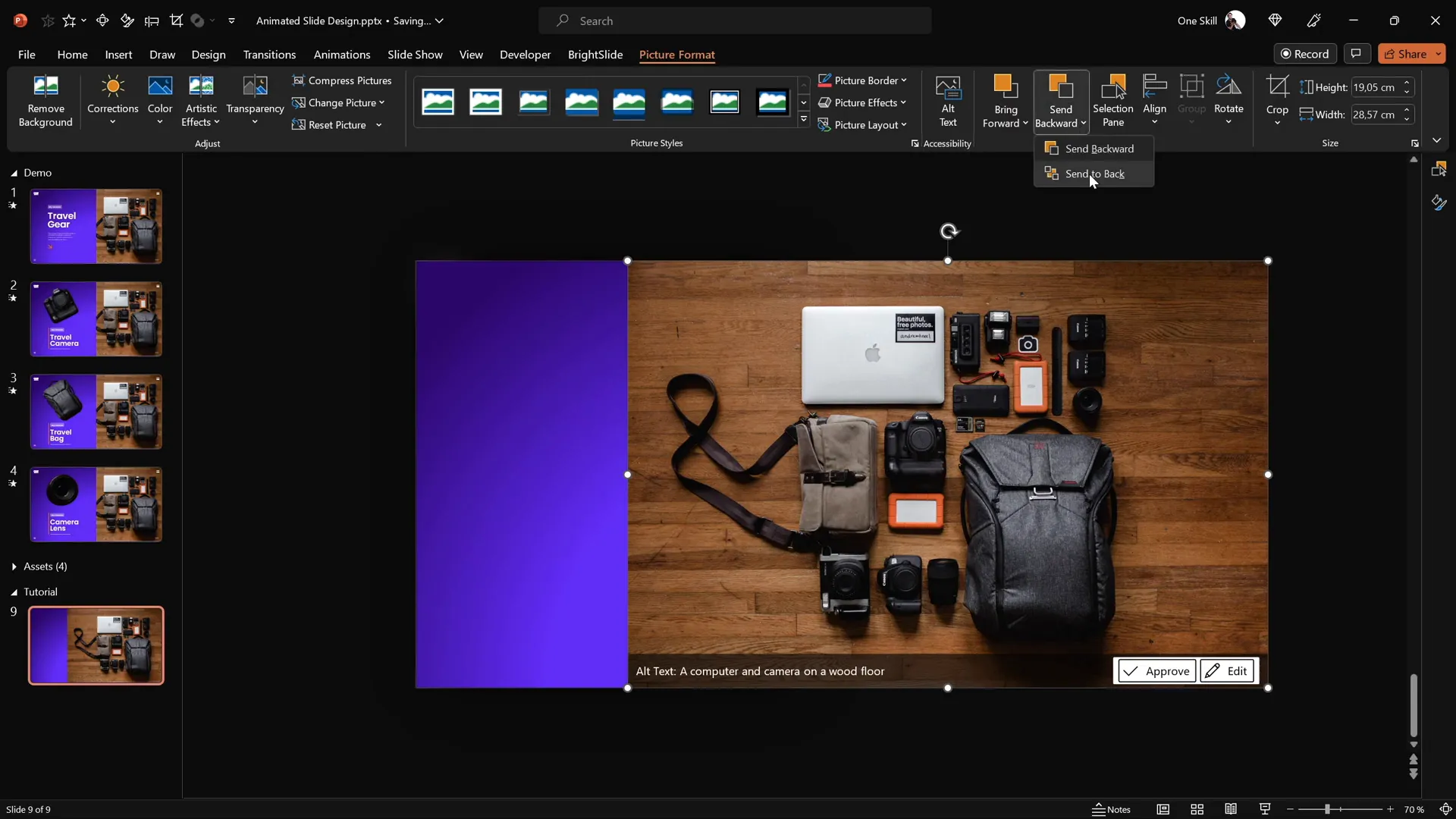 Photo inserted and positioned on the right side of the slide