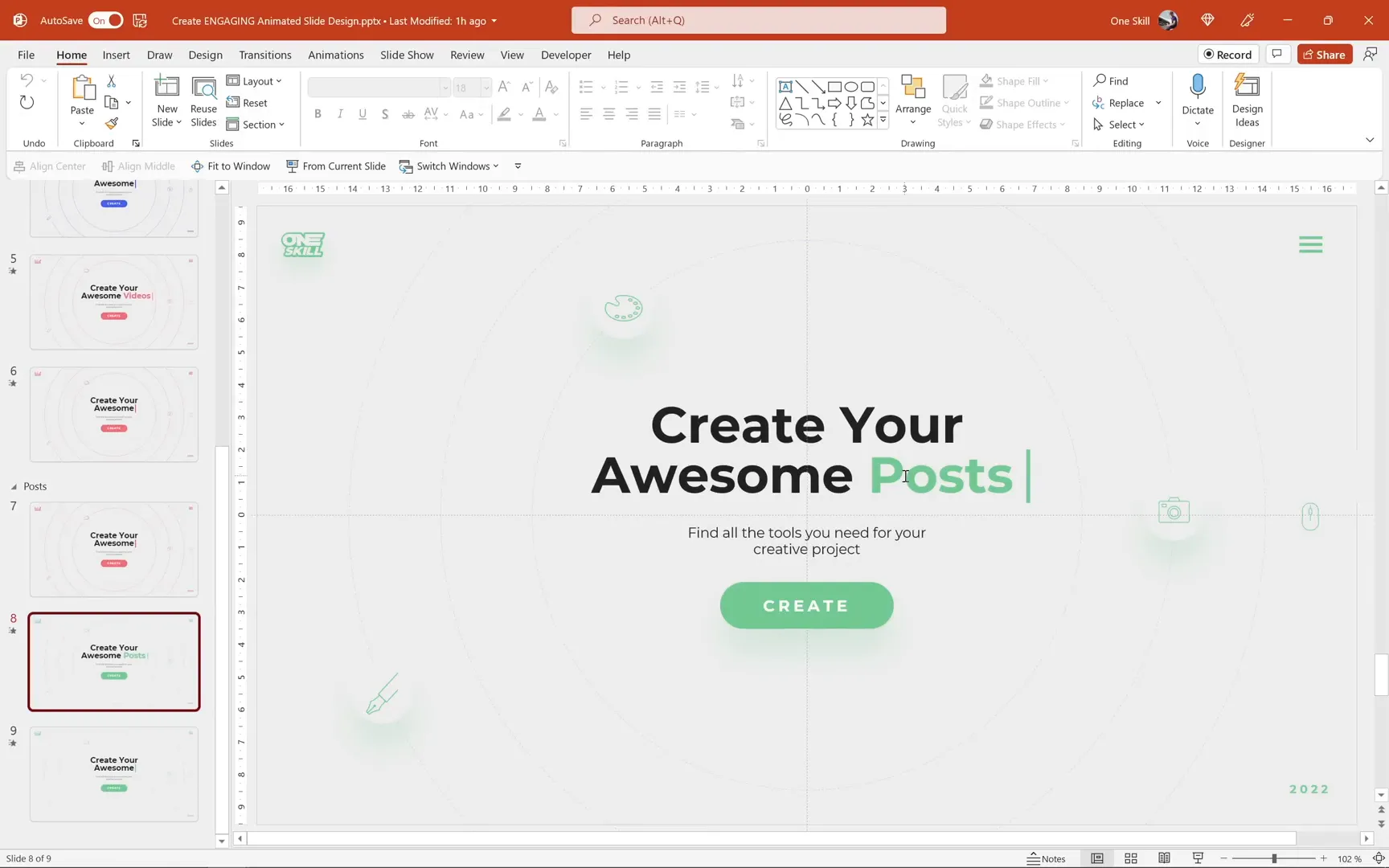 Green color variation of animated slide with word posts