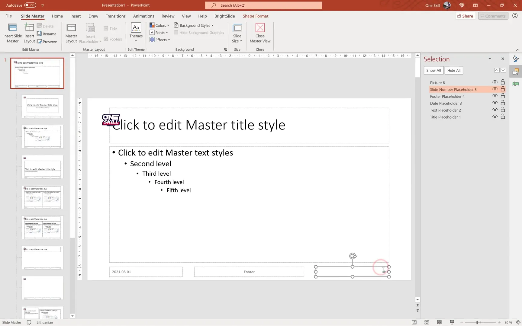 Inserting and styling slide numbers in PowerPoint