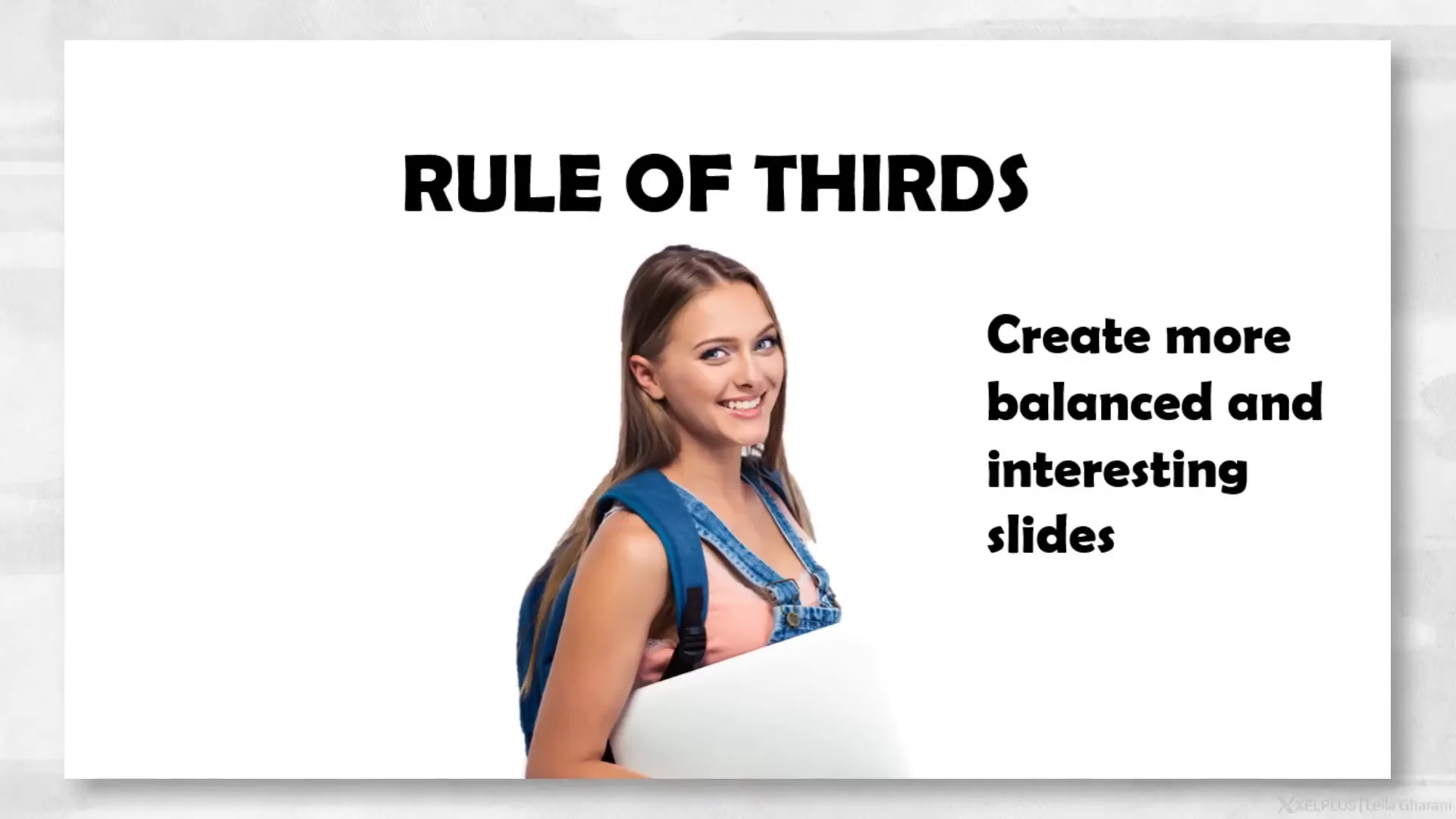 PowerPoint slide showing the rule of thirds grid with key elements aligned