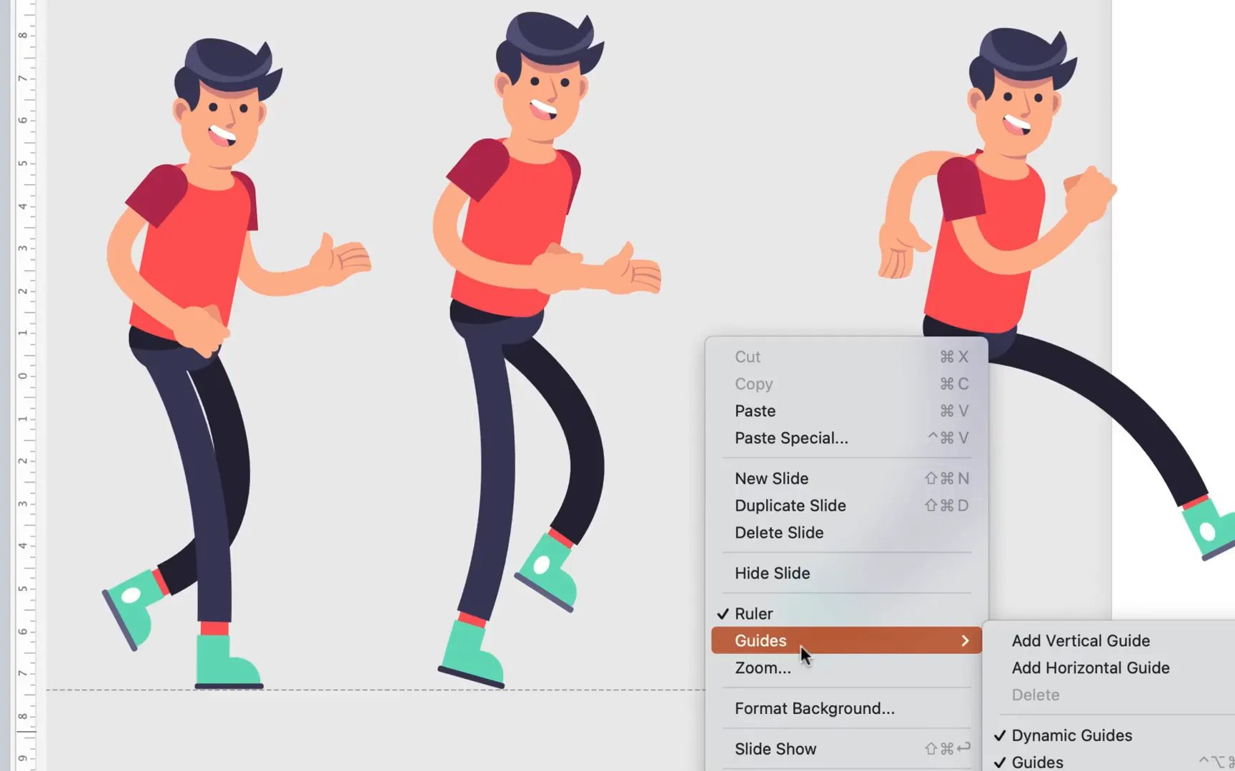 Using horizontal guides to align running frames