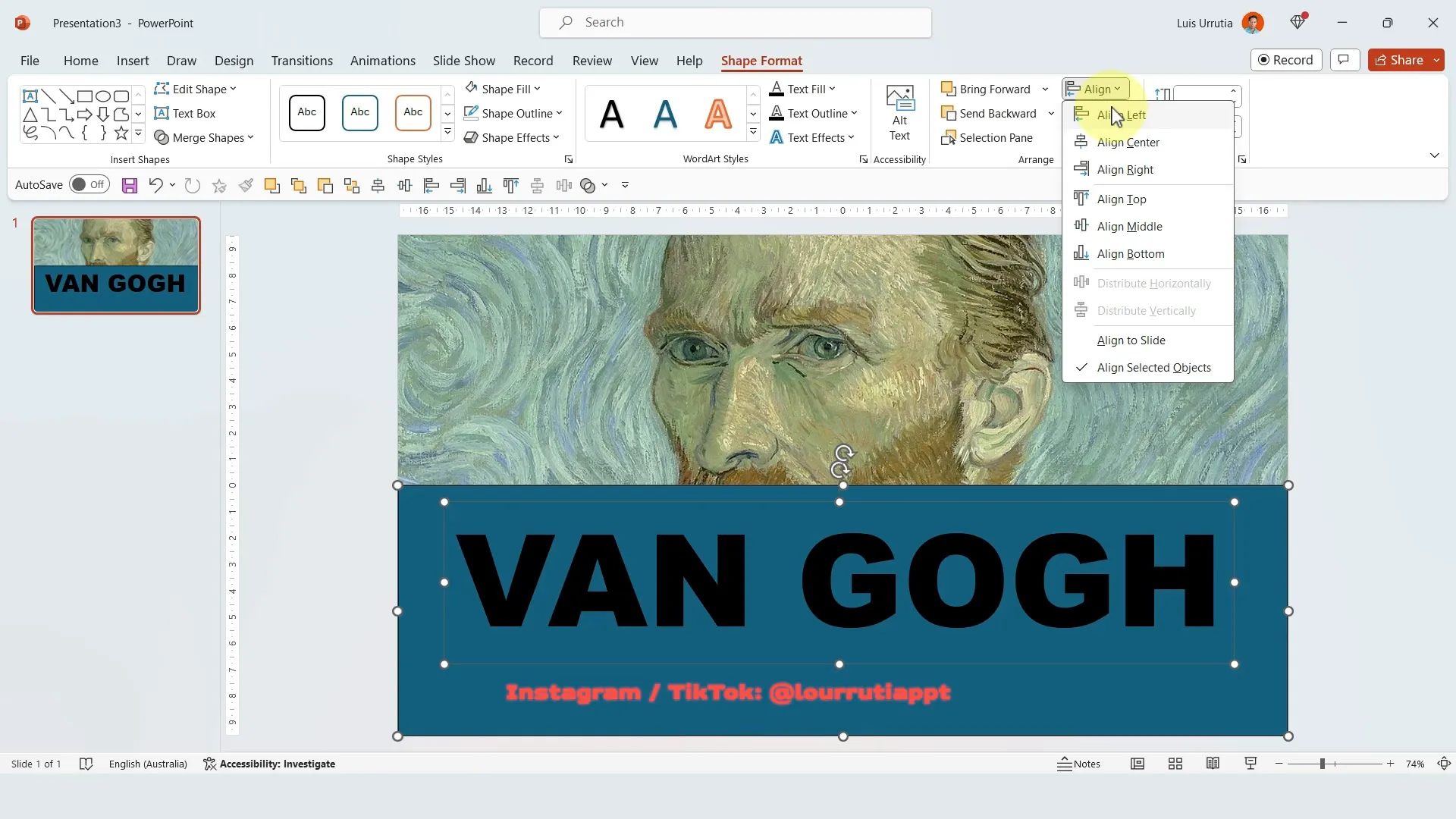 Aligning and merging rectangle and text shapes