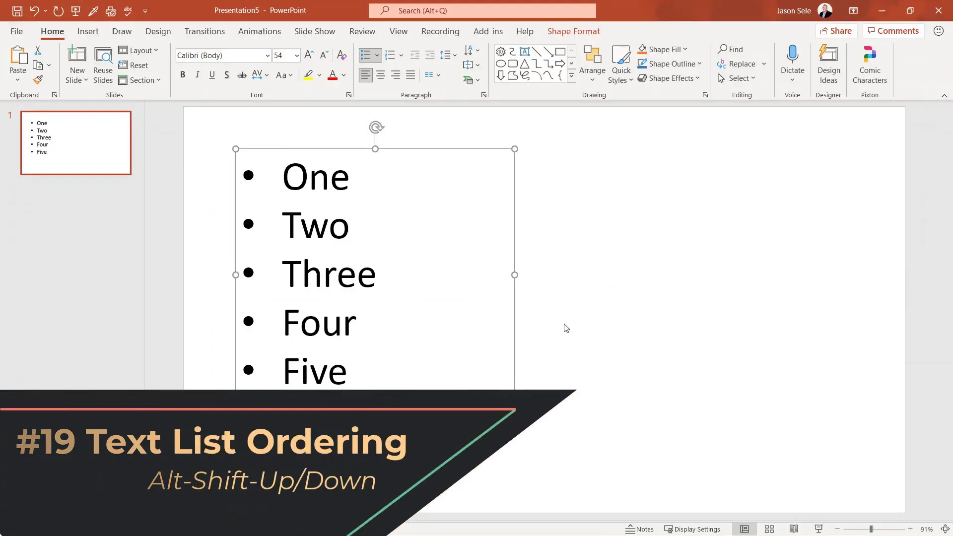 Reordering list items with Alt Shift arrow keys