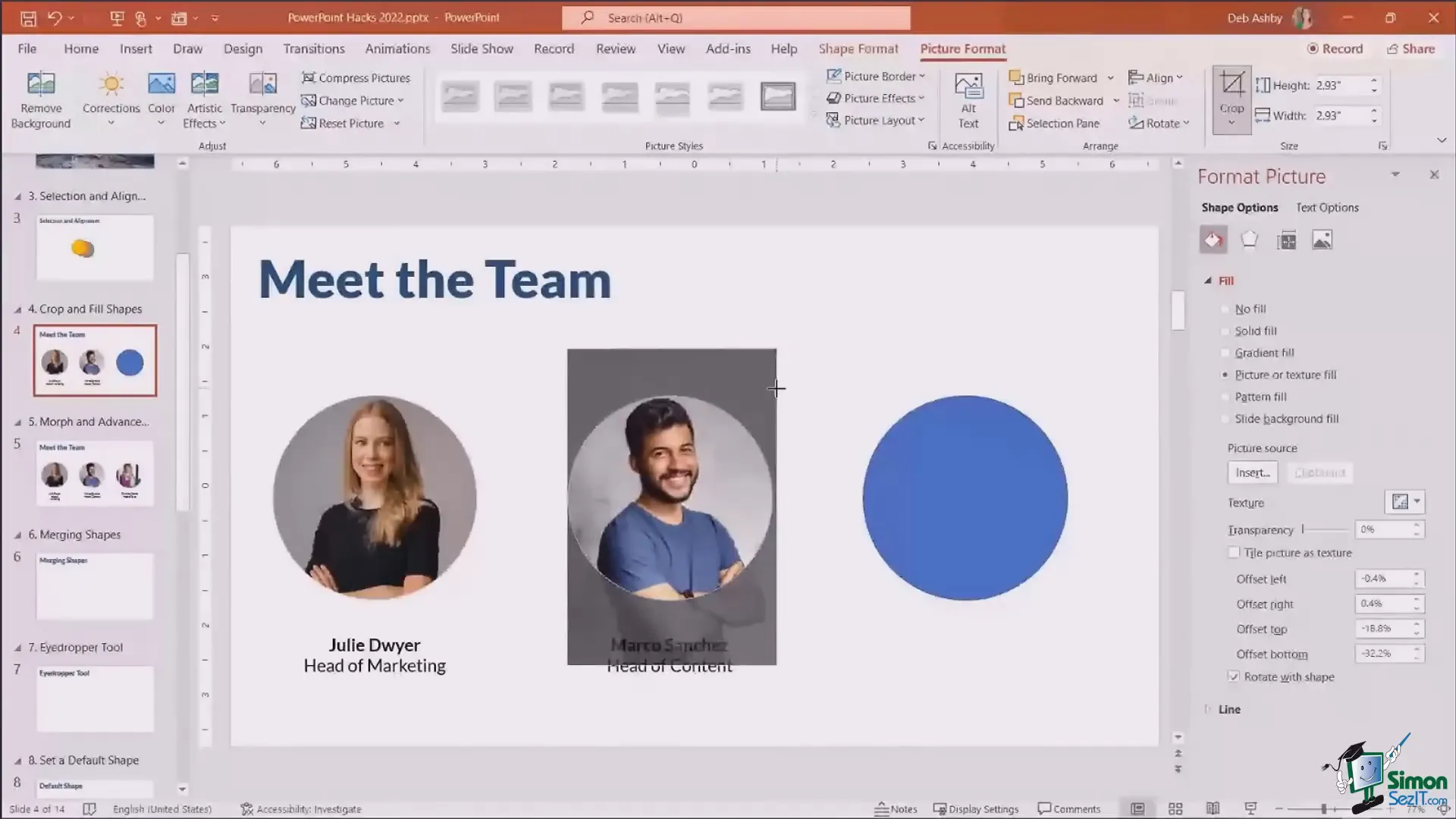 Filling a circle shape with a picture and using crop and fill to adjust