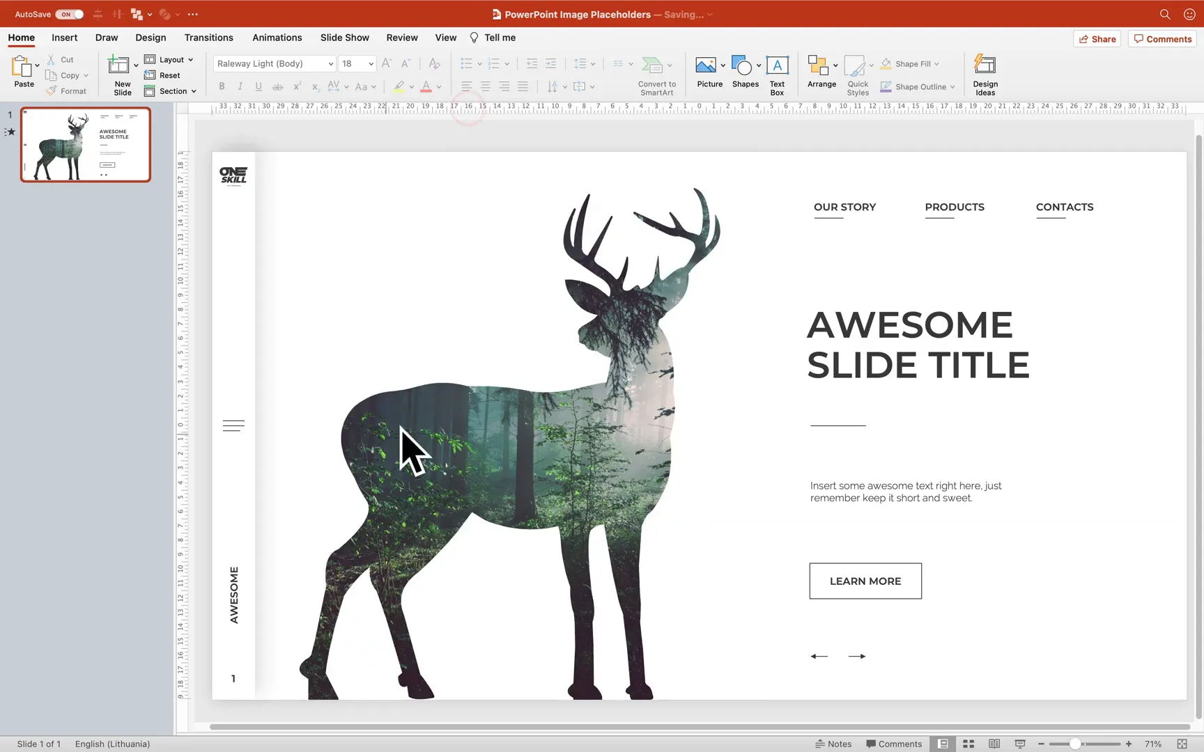 Animal-shaped image placeholder (deer) in PowerPoint