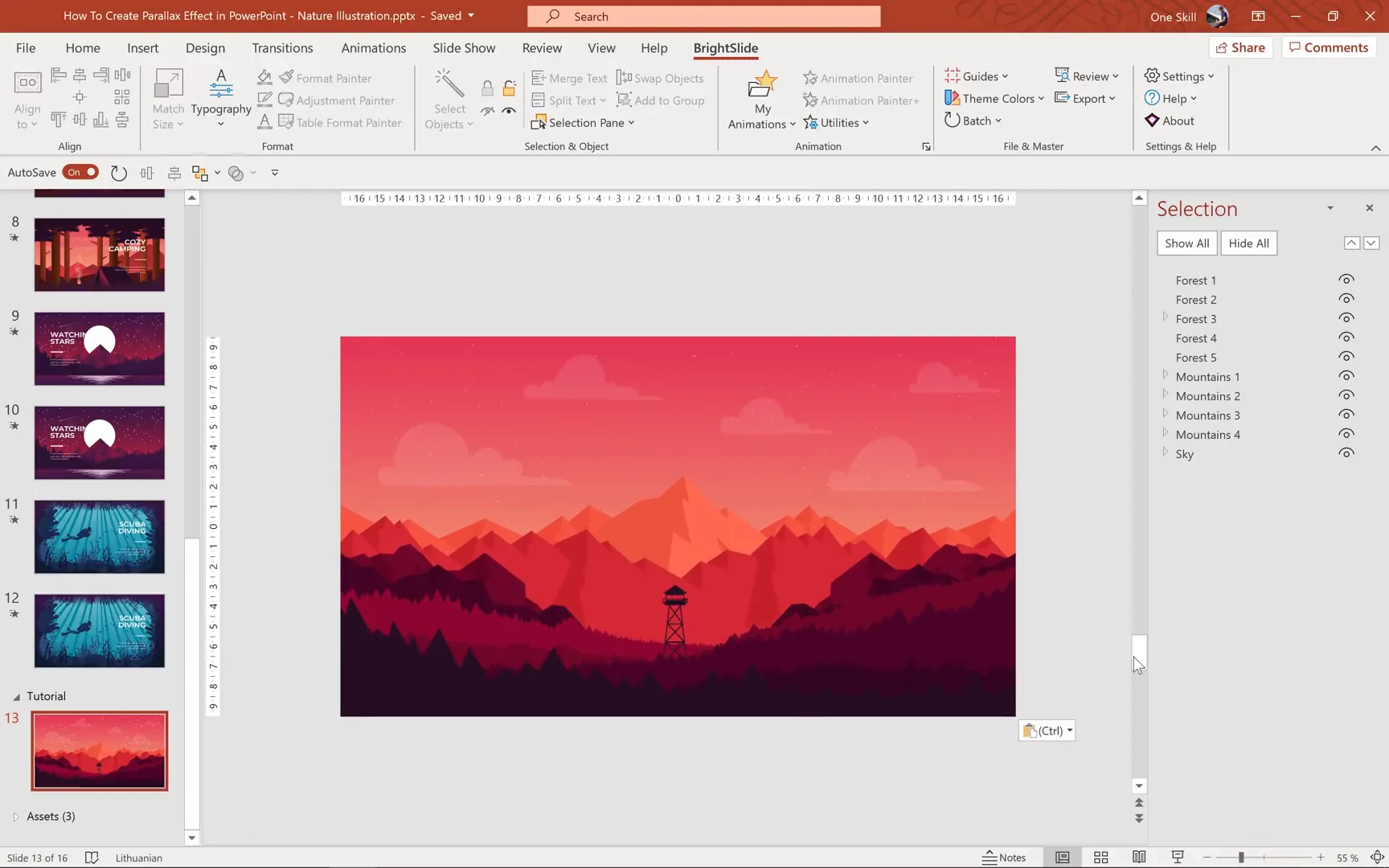 Selection pane showing organized layers of illustration