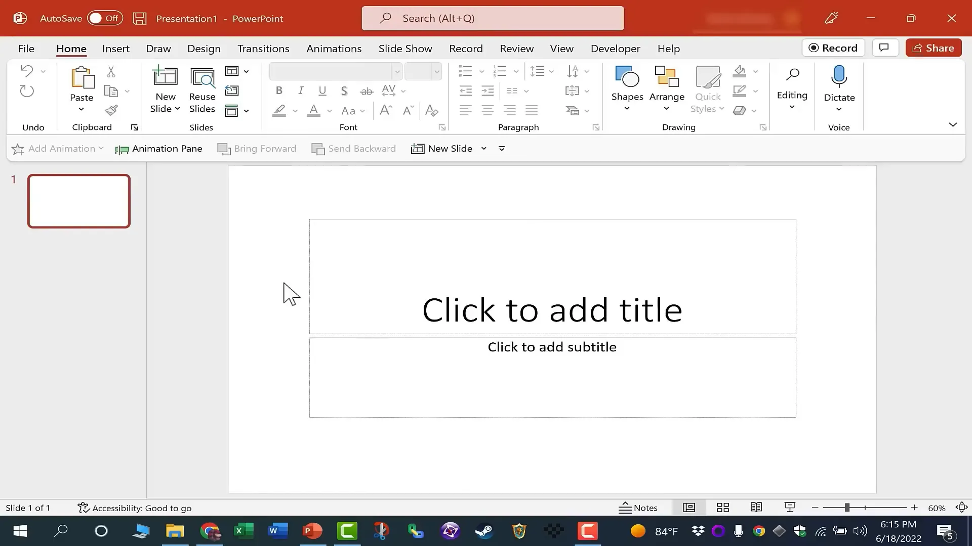 Microsoft PowerPoint interface showing title slide and thumbnail