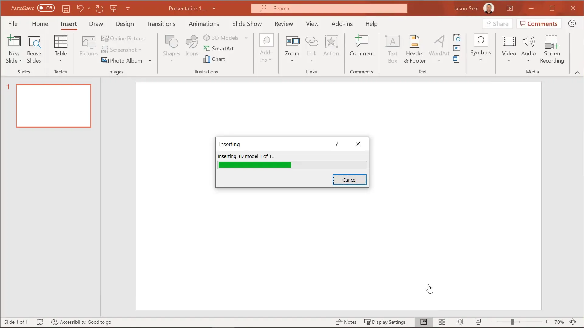 Inserting 3D models from the Insert tab in PowerPoint
