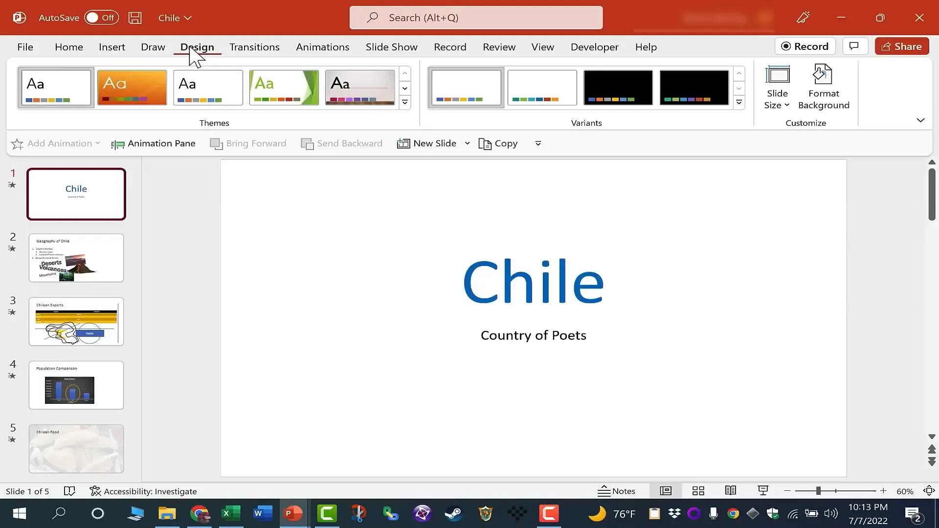 Choosing and applying a PowerPoint theme