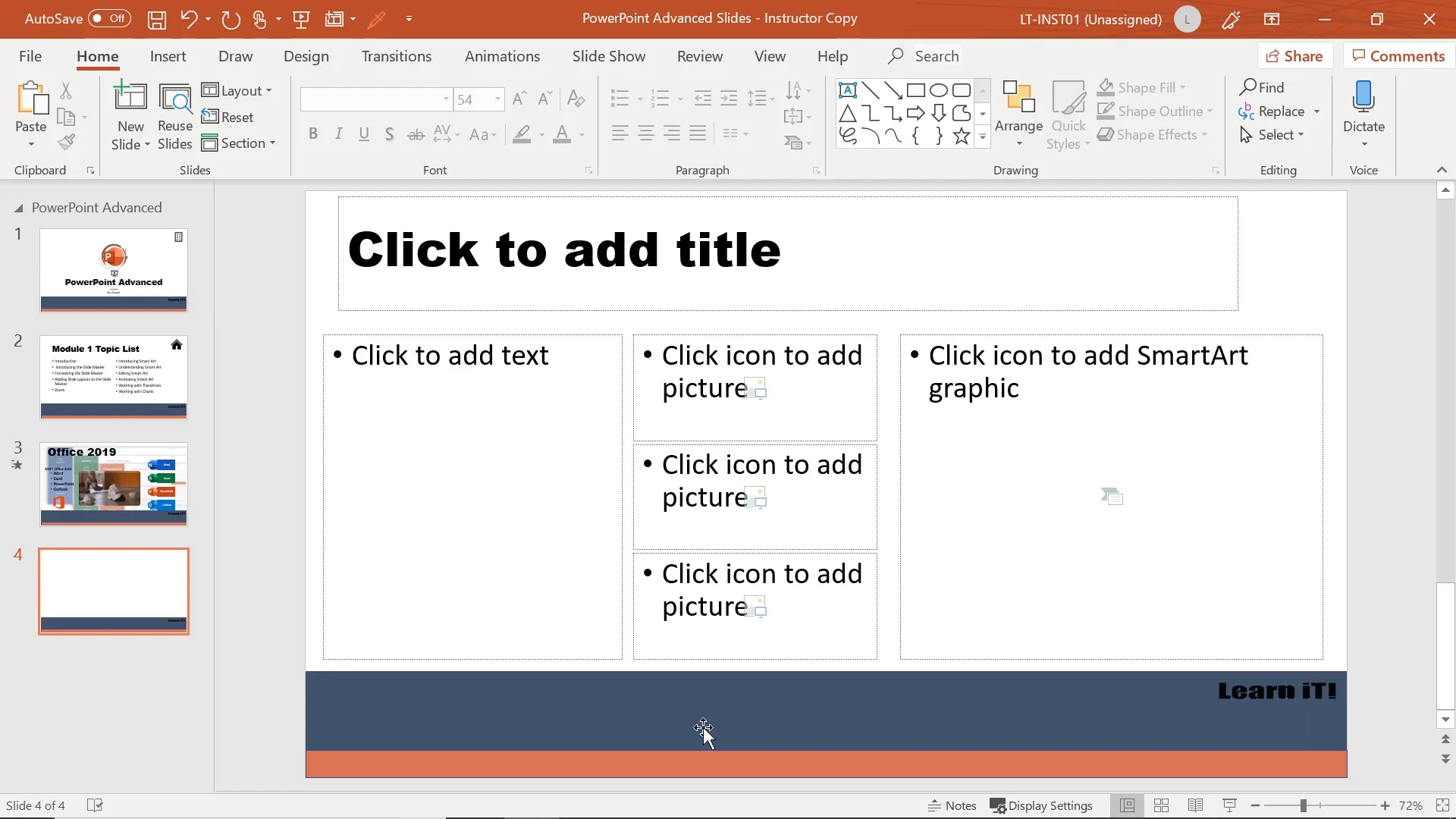 Selecting custom slide layout from New Slide menu
