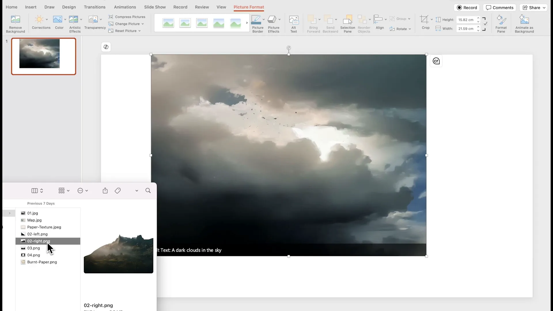 Adding sky and mountains images to PowerPoint slide