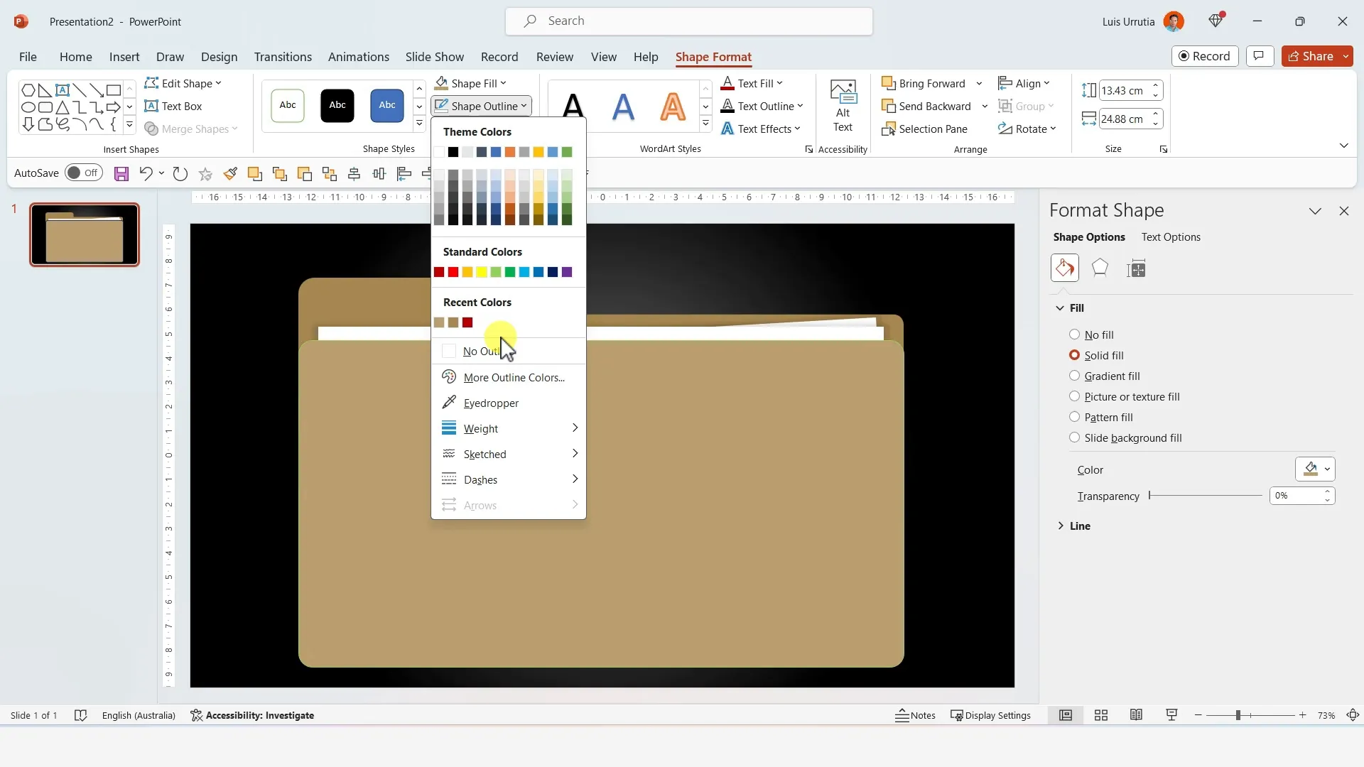 Adding the folder cover with lighter brown and shadow effects