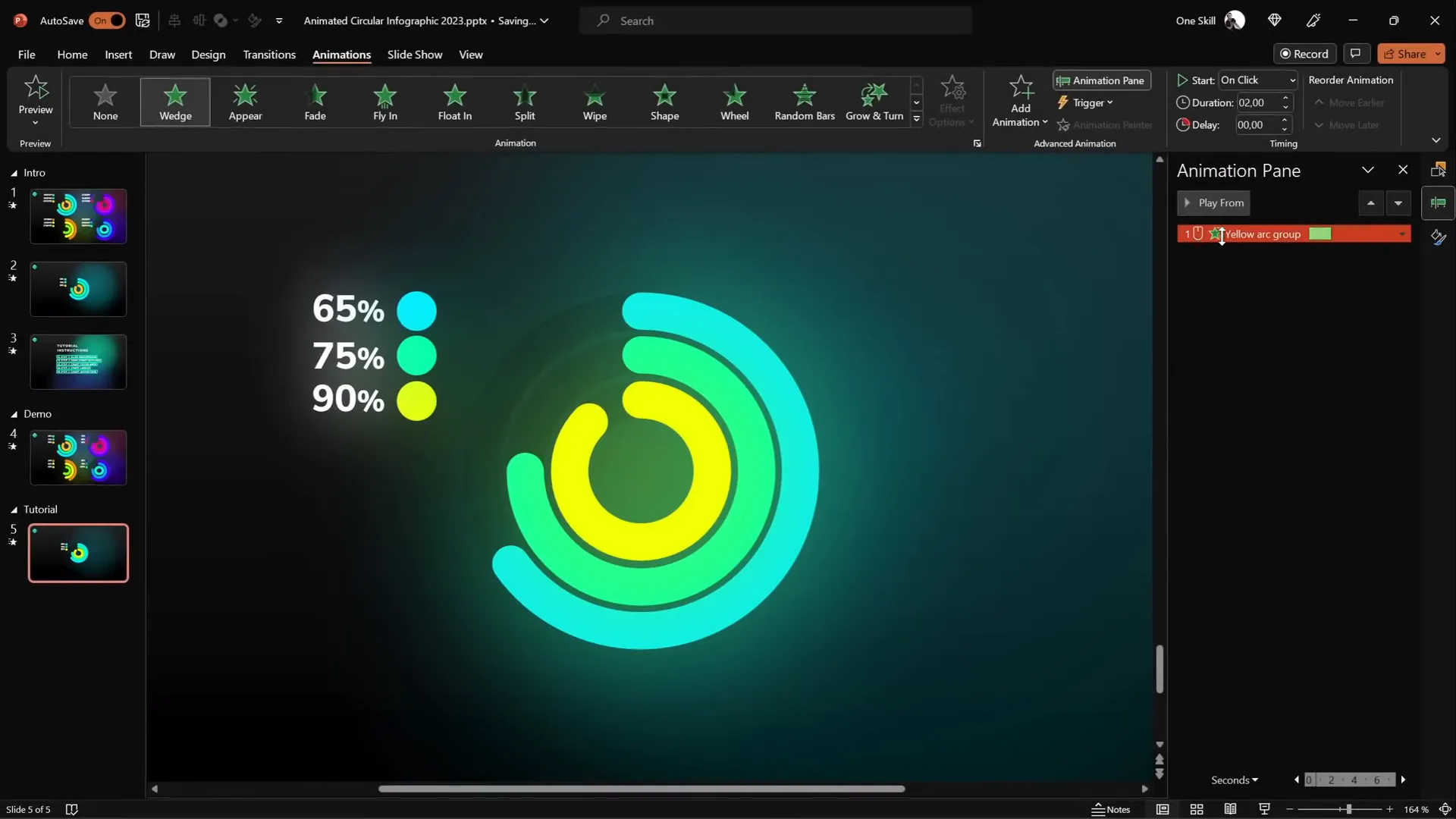 Spinning colorful donut charts with wedge and spin animations