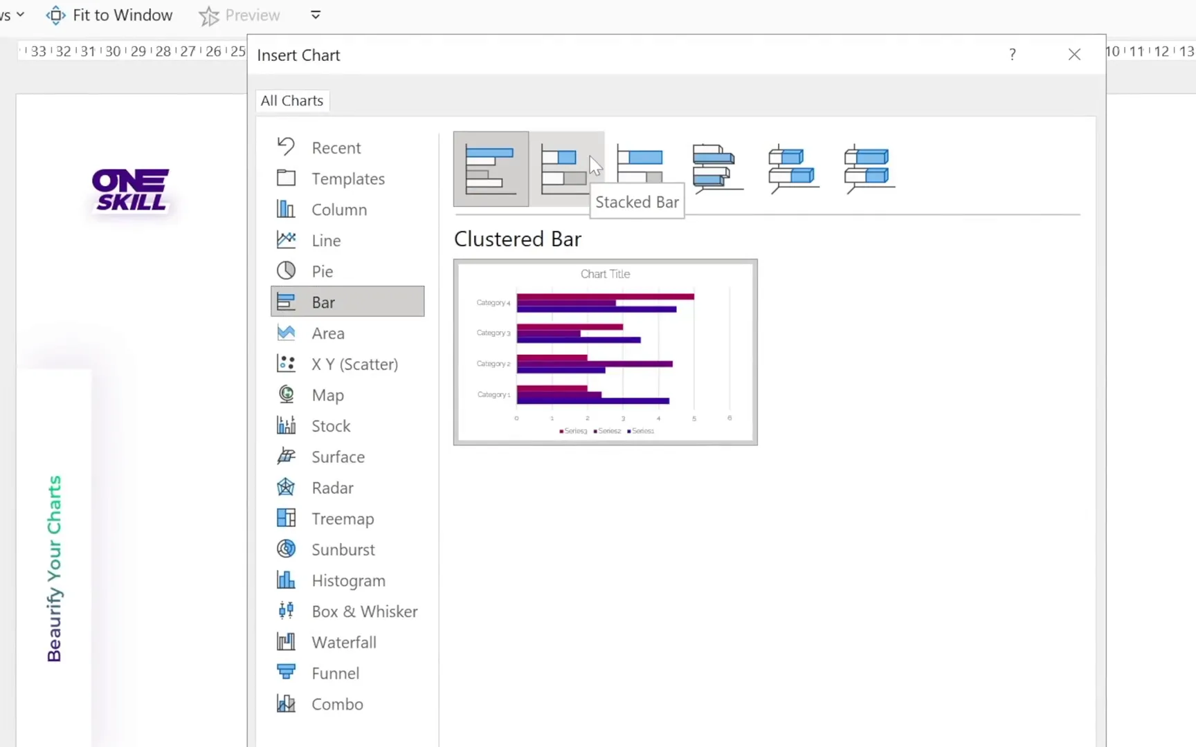 Inserting a stacked bar chart in PowerPoint