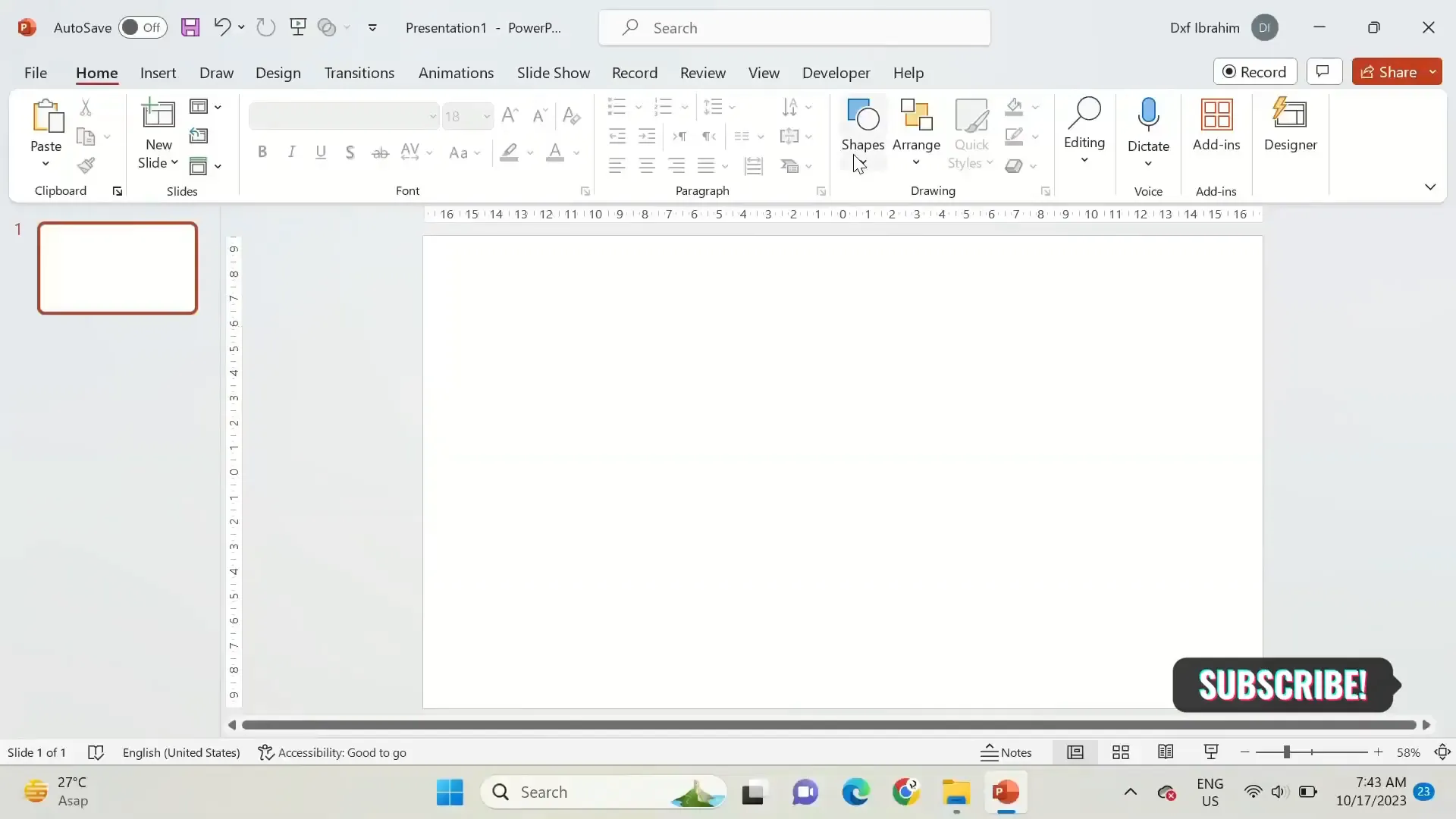 Opening screen of PowerPoint with animation setup