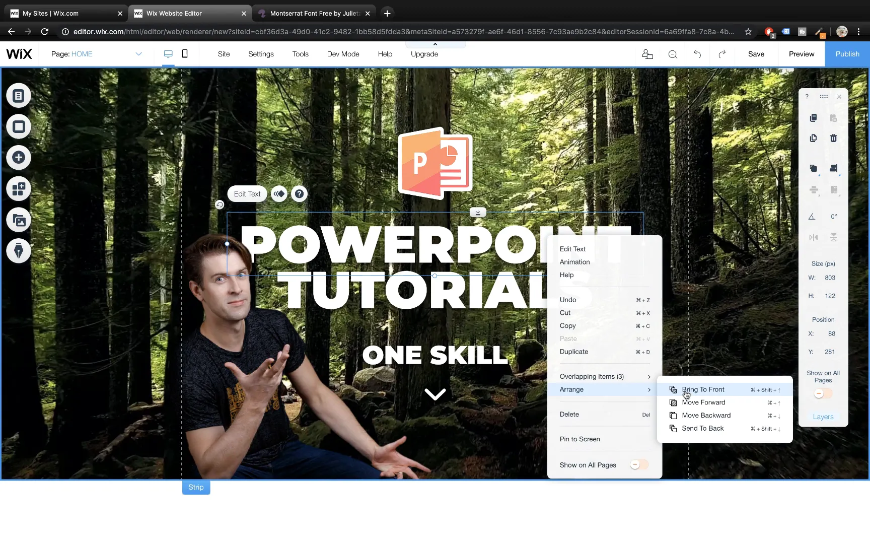 Arranging objects layers in Wix editor