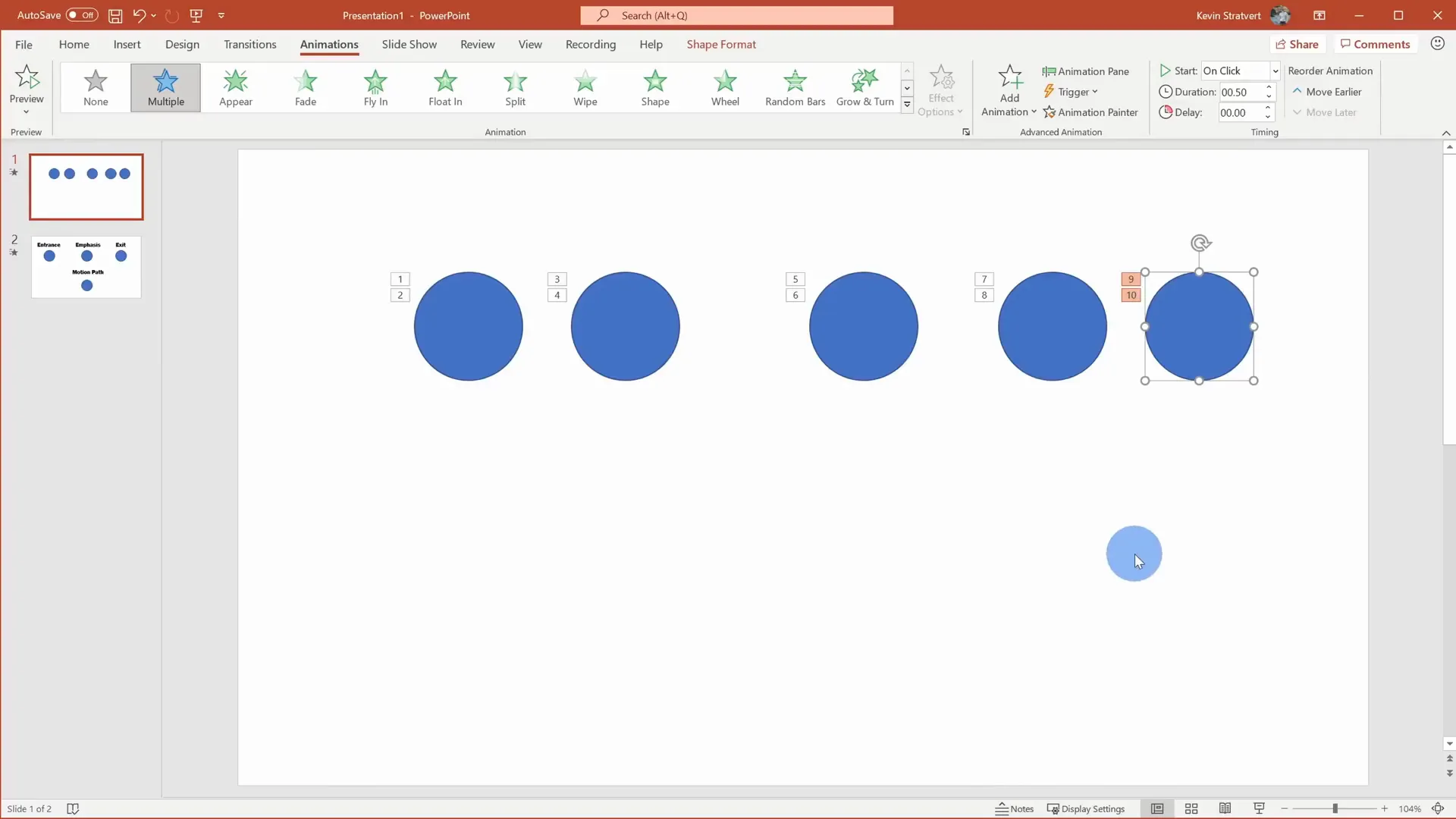 Animation pane showing multiple animations and their order