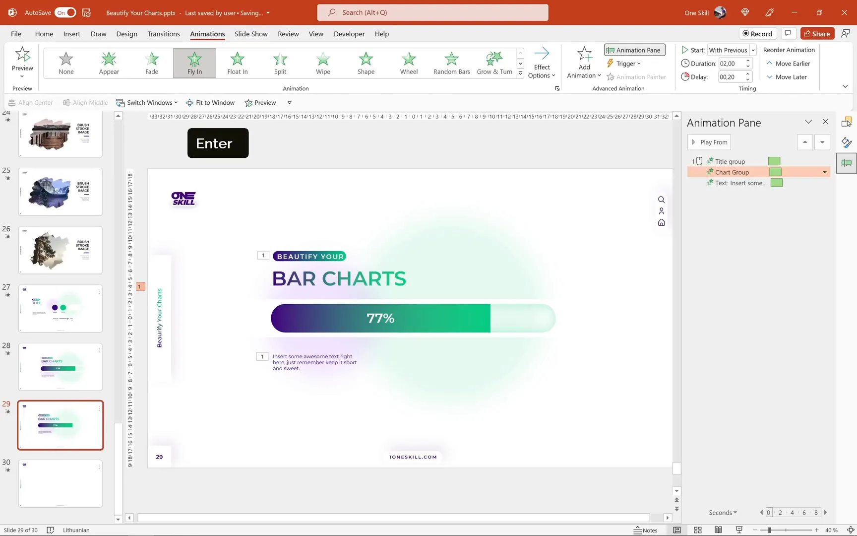 Final slide layout with text boxes and animated bar chart
