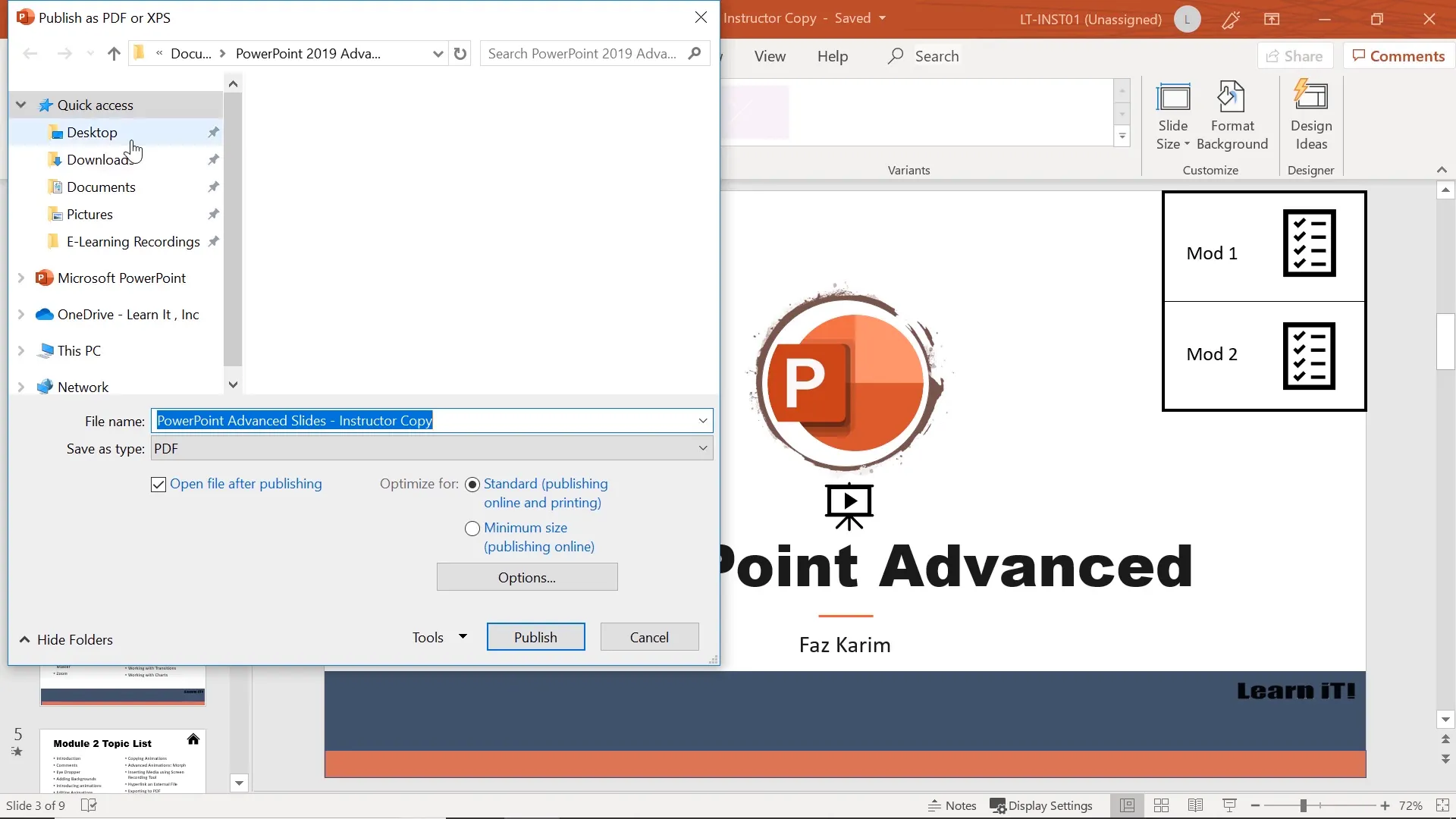 Exporting PowerPoint presentation as PDF