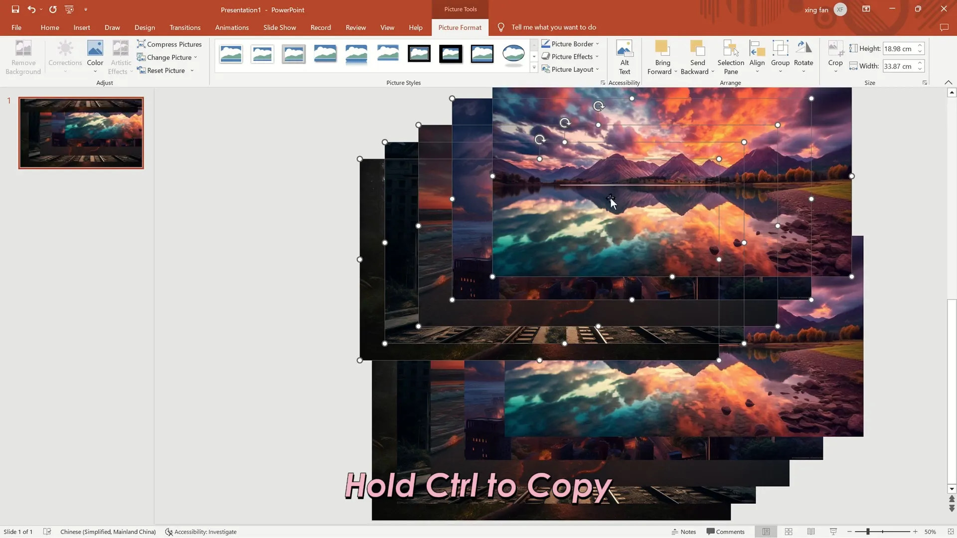 Insert five images and copy them