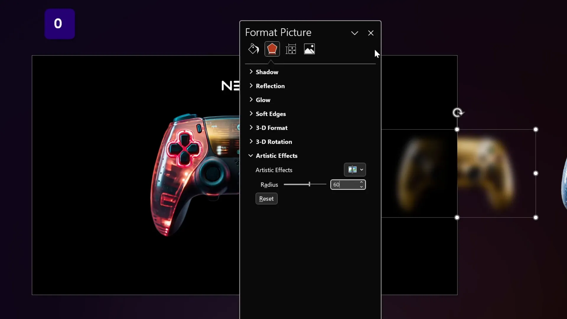 Applying blur effects to side images to create depth