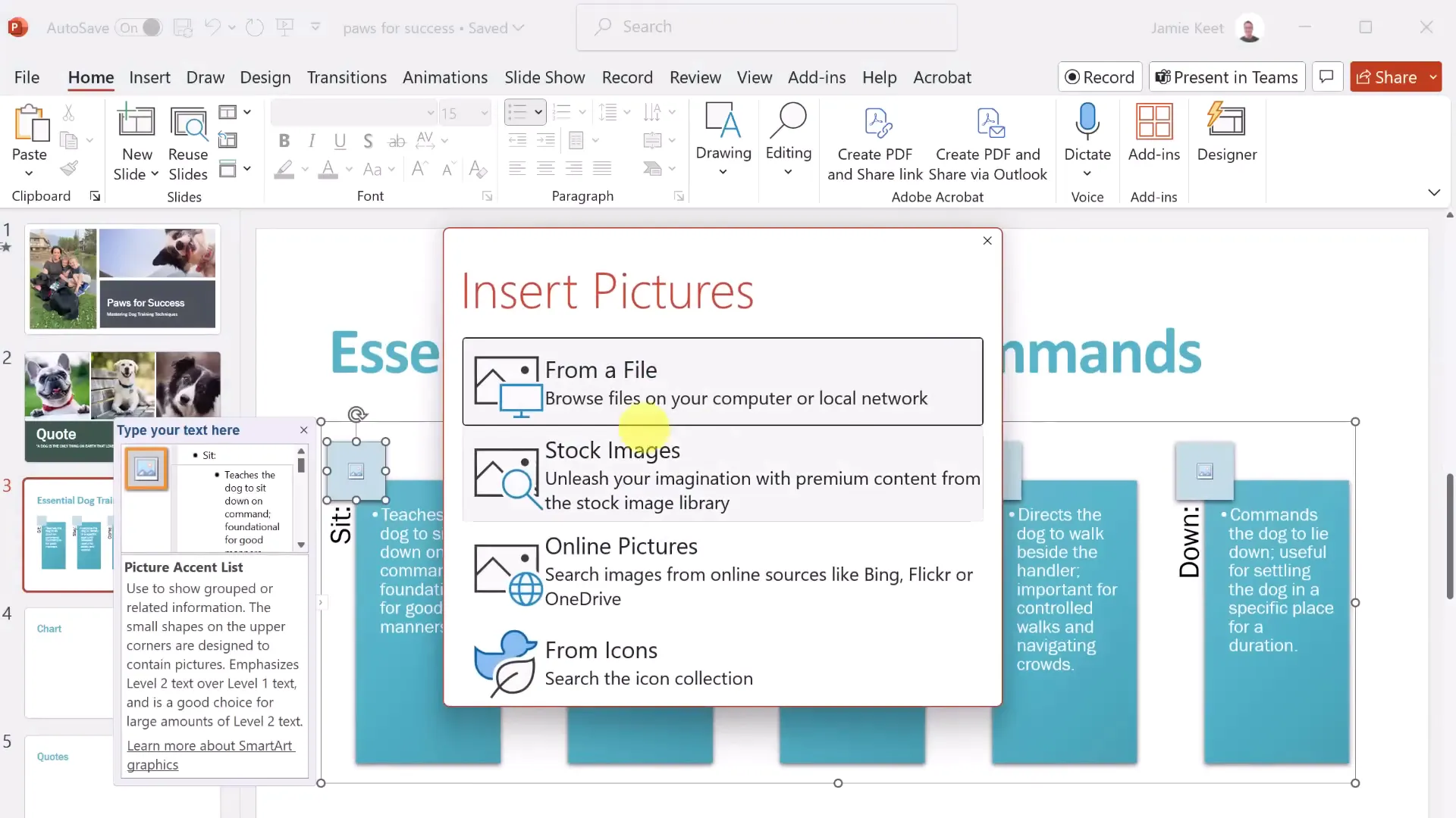 Customizing SmartArt styles and adding images in PowerPoint